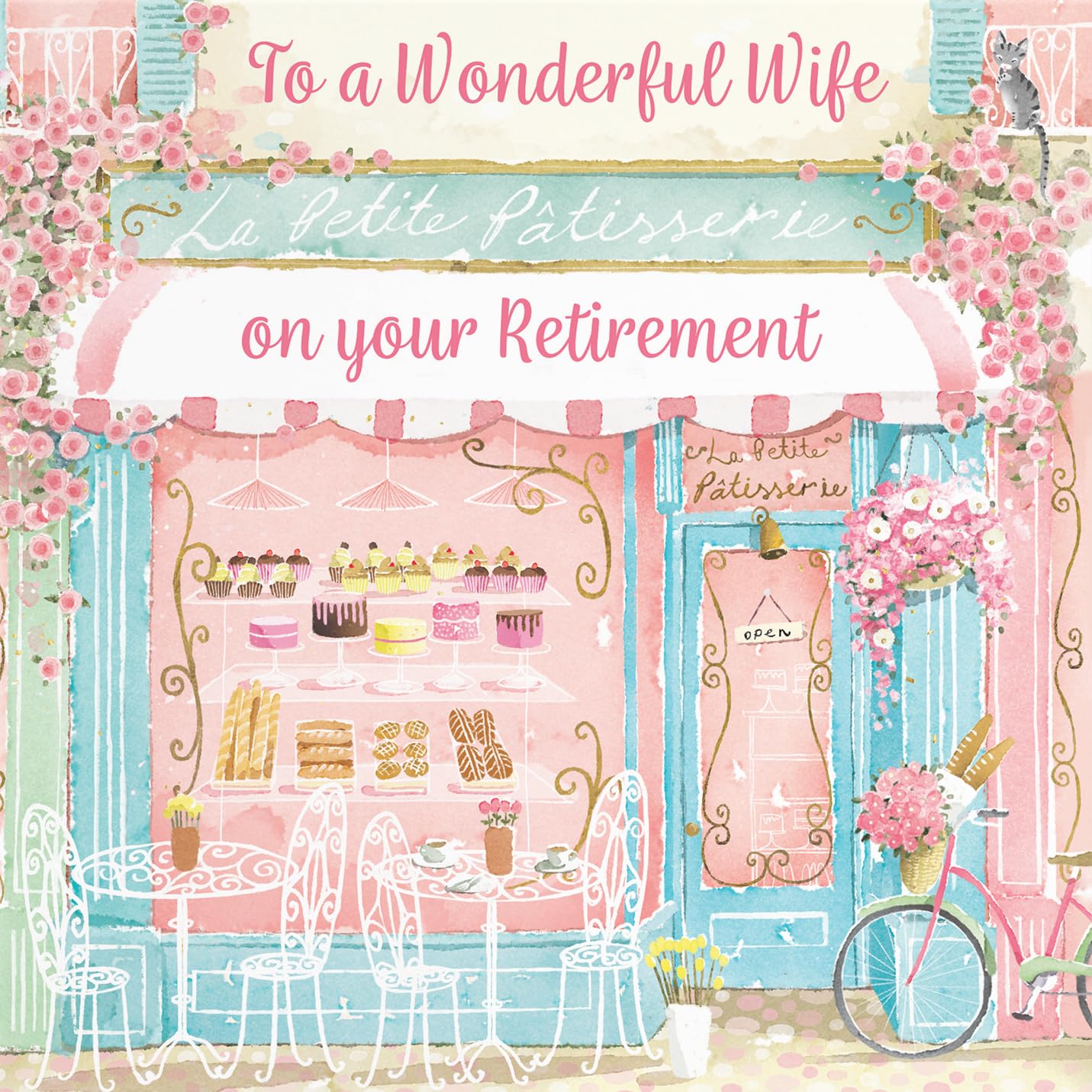 Hunts England, La Petite Patisserie Wife Retirement Card, Charming Pink Bakery, Pretty French Cafe Floral Design - Image 2