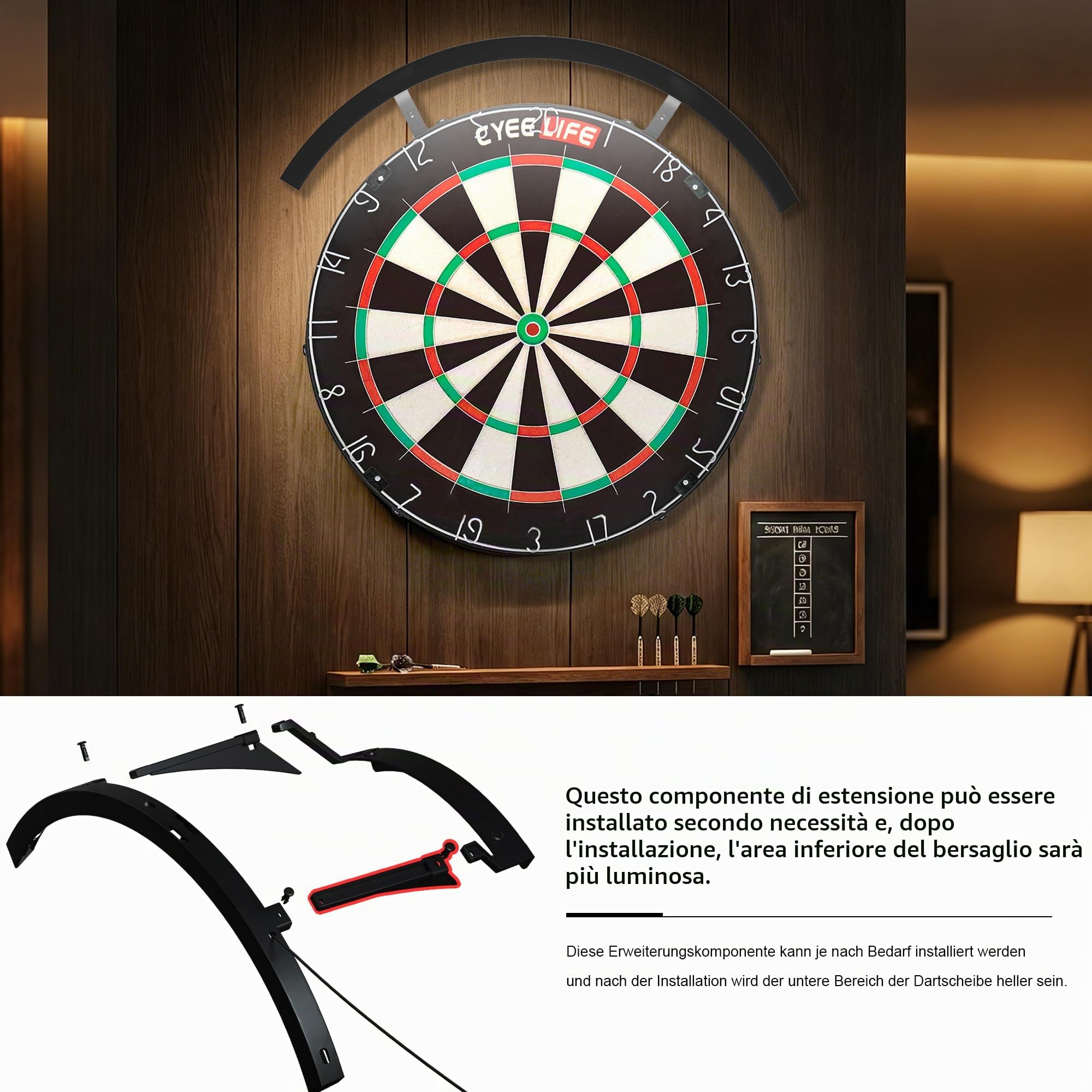 CyeeLife Sistema di illuminazione a LED per bersaglio per freccette in acciaio, 2 parti e facile da installare, ZD08B