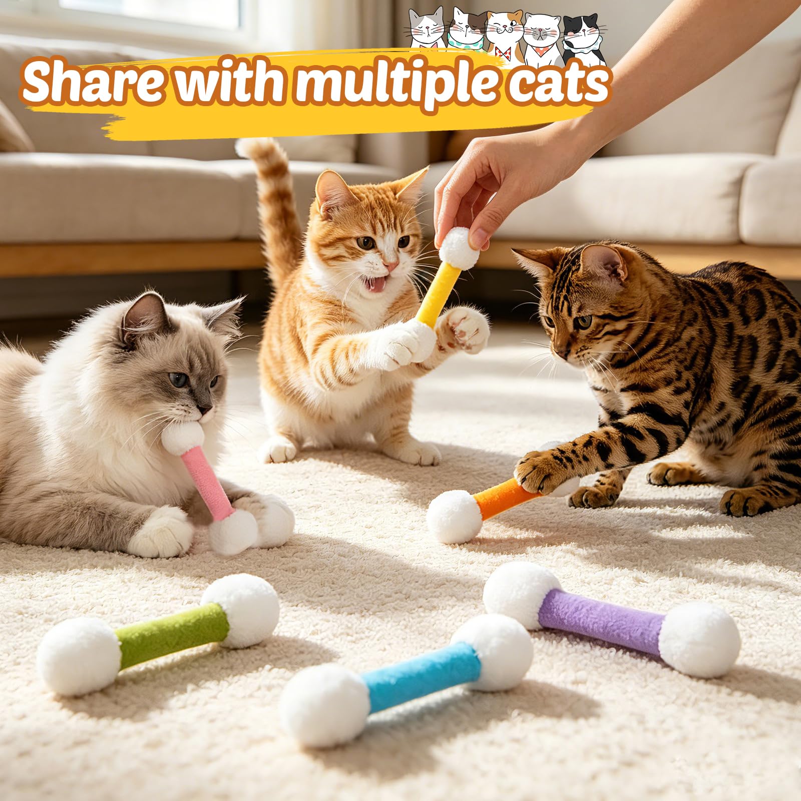 CiyvoLyeen Juego de 6 juguetes de hierba gatera de felpa suave para gatos, juguetes interactivos para amantes de los gatos, regalo resistente para dentición de gatos, juguete masticable para gatos