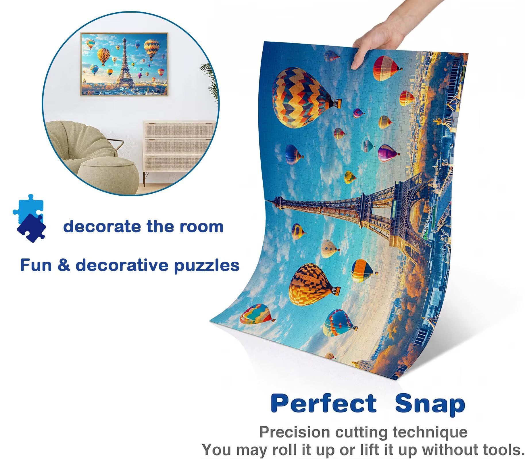 Puzzle Puzzle 1500 elementów dla dorosłych z plakatem w zestawie, drewniane puzzle do gry rodzinnej, edukacyjna i antystresowa gra edukacyjna, dekoracja ścienna, prezent urodzinowy, 87 x 57 cm Paryż