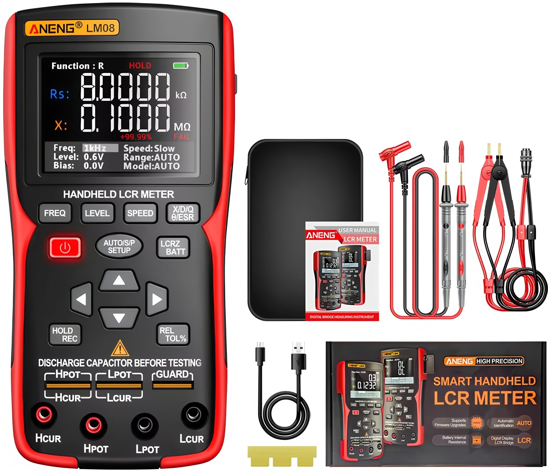 Medidor Puente LCR LM08 Medidor ESR Electrónico Multímetro Capacitor Reparación Taller Prueba Inductancia Resistencia DIY 100Hz 100kHz Herramientas de Medición (LM08)