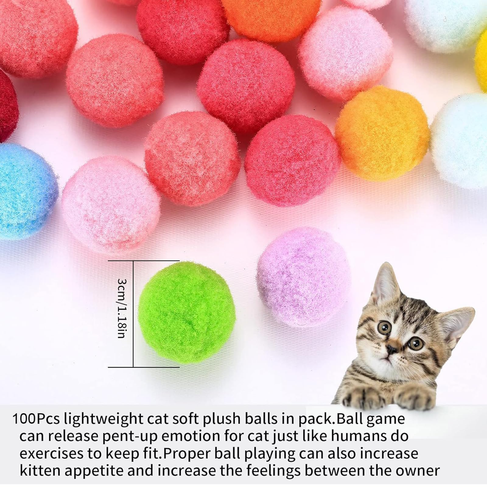 JYTDBCS 100 Pack Cat Toy Balls, Vibrant Color Furry Cat Balls, Soft Cat Pom Pom Toy Balls - Image 3
