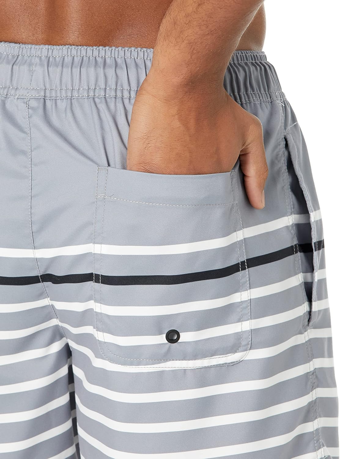 Amazon Essentials Men's 7" Quick-Dry Swim Trunk X-Large Charcoal/Black, Narrow Stripe
