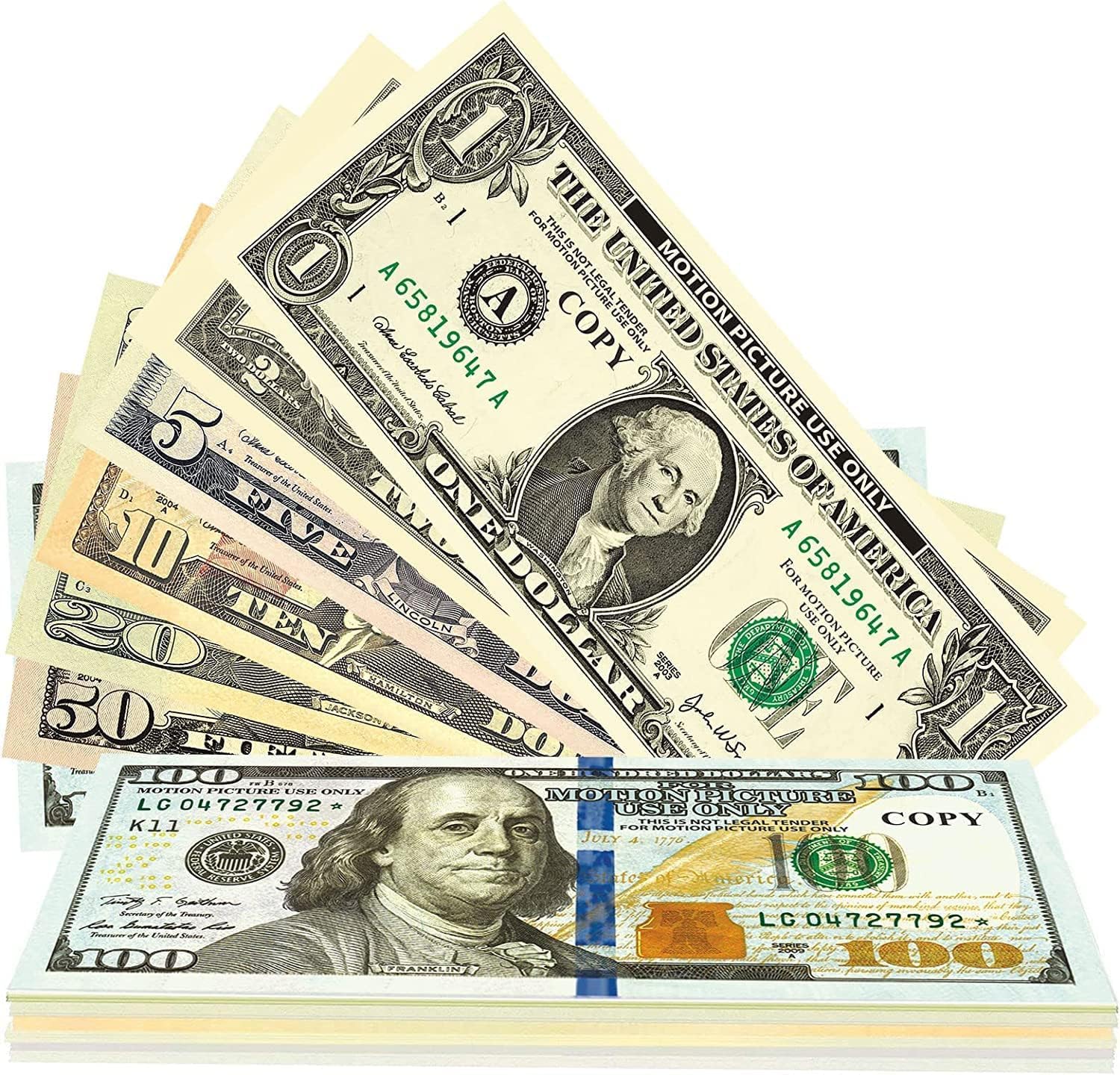 100 Pcs Movie Prop Money 100 Bills, Realistic Play Money Fake Money Movie Money for Music Videos, Prank Teaching, Game, Pranks and Parties