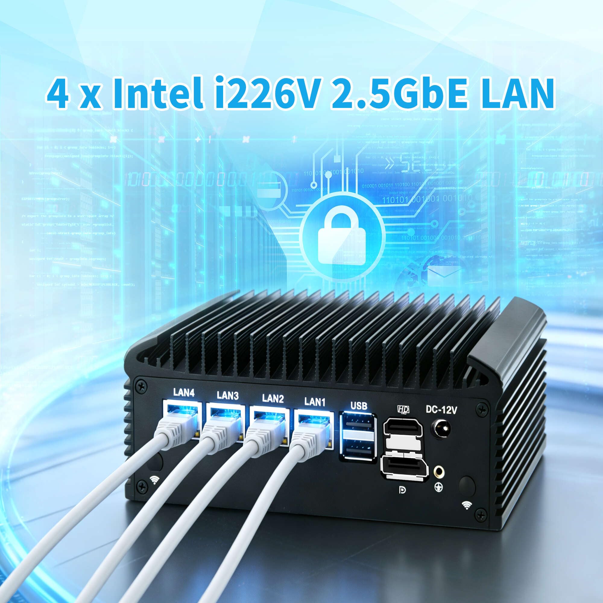 Mini PC Firewall, N305, Fanless Micro Computer Appliance, 4 x i226-V 2.5GbE LAN, Dual COM, Router Hardware, USB 3.1, HD, DP, OPNsense, AES-NI, DDR4, Barebone NO RAM NO SSD