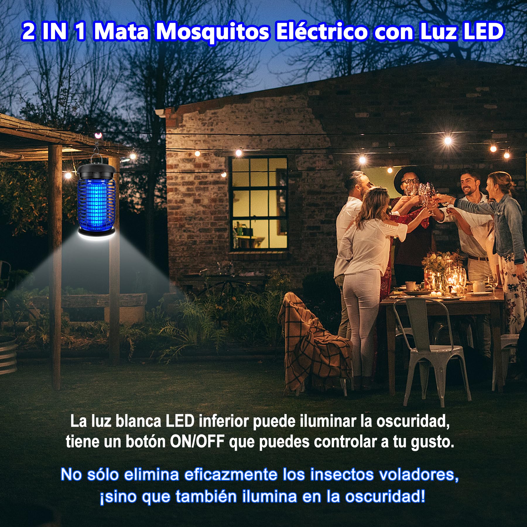 seenlast Lámpara Antimosquitos Electrico, Mata Mosquitos Electrico 4200V 15W UV Lampara Mosquitos, Atrapa Mosquitos con LED,IPX4 Impermeable,Area Efectiva 140m² para Interior y Exterior