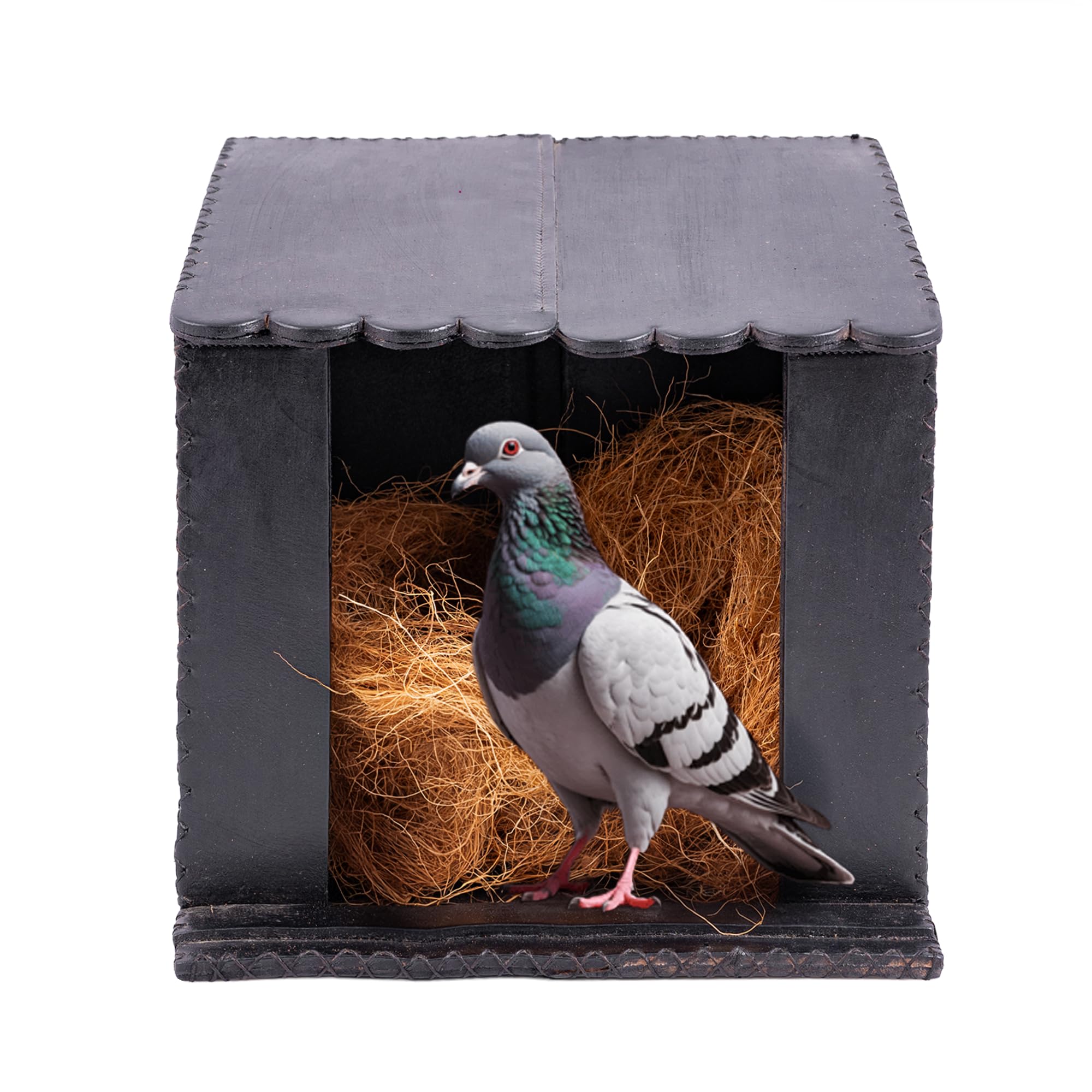 Handcrafted Leather Pigeon Bird House, with Natural Coir Nesting Material, Outdoor Doves Breeding Shelter Nest Box for Small Birds (7x7x6 Inch), Black-picture-14