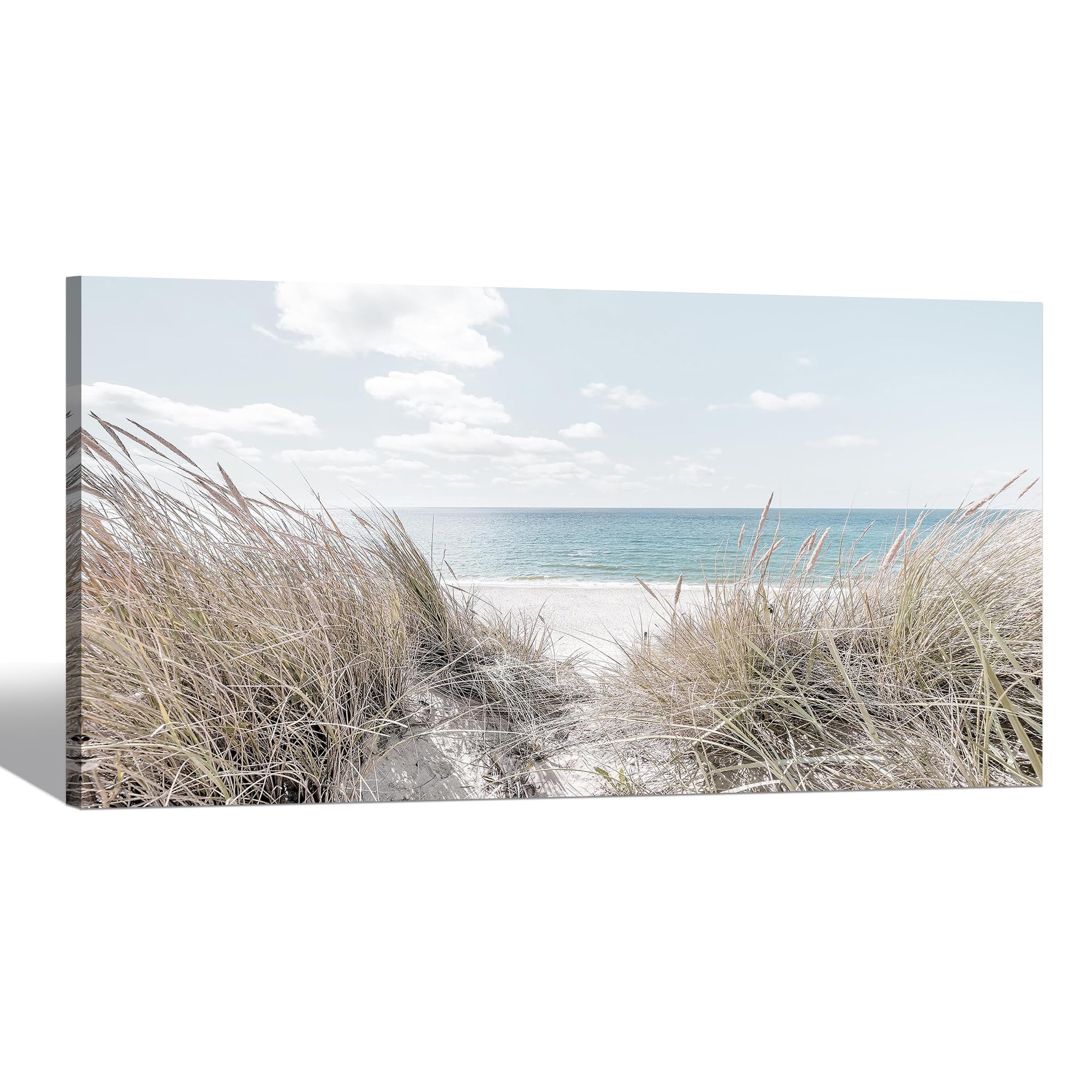 sd soft dance beach ocean wall art canvas: coastal scenes picture decor seascape sea painting seaside grass seashore landscape print artwork for bathroom living room bedroom 40 x 20 inch