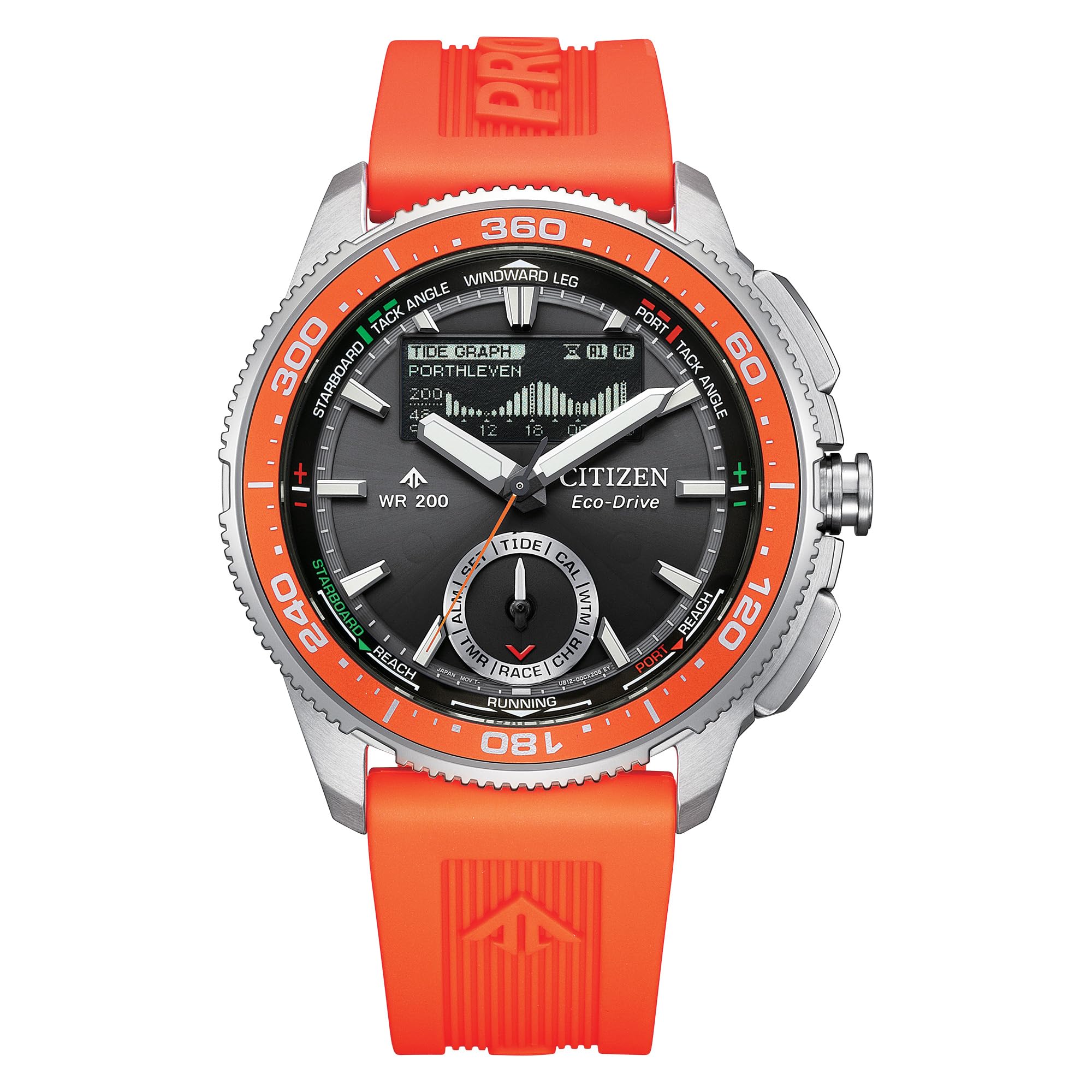 Citizen Eco-Drive WaveTracker para Hombre: Caja de Acero Inoxidable en Tono Plateado de 42 mm con Correa BENEBiOL y Esfera Negra de Rayos solares, Pantalla LCD MIP (Estilo: JV3000-13E)