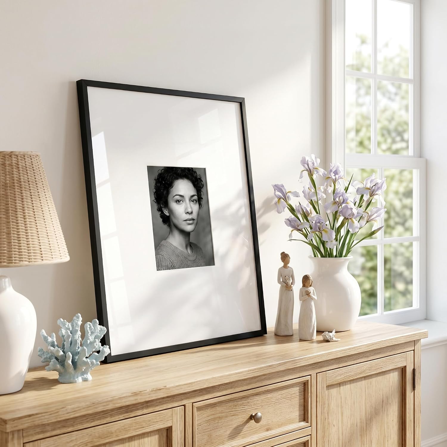 Americanflat 16x20 Picture Frame with Polished Plexiglass - Use as 6x8 Frame with Mat or Display 16x20 Photo Without Mat - Streamline Collection - Thin Border Picture Frames for Wall - Black