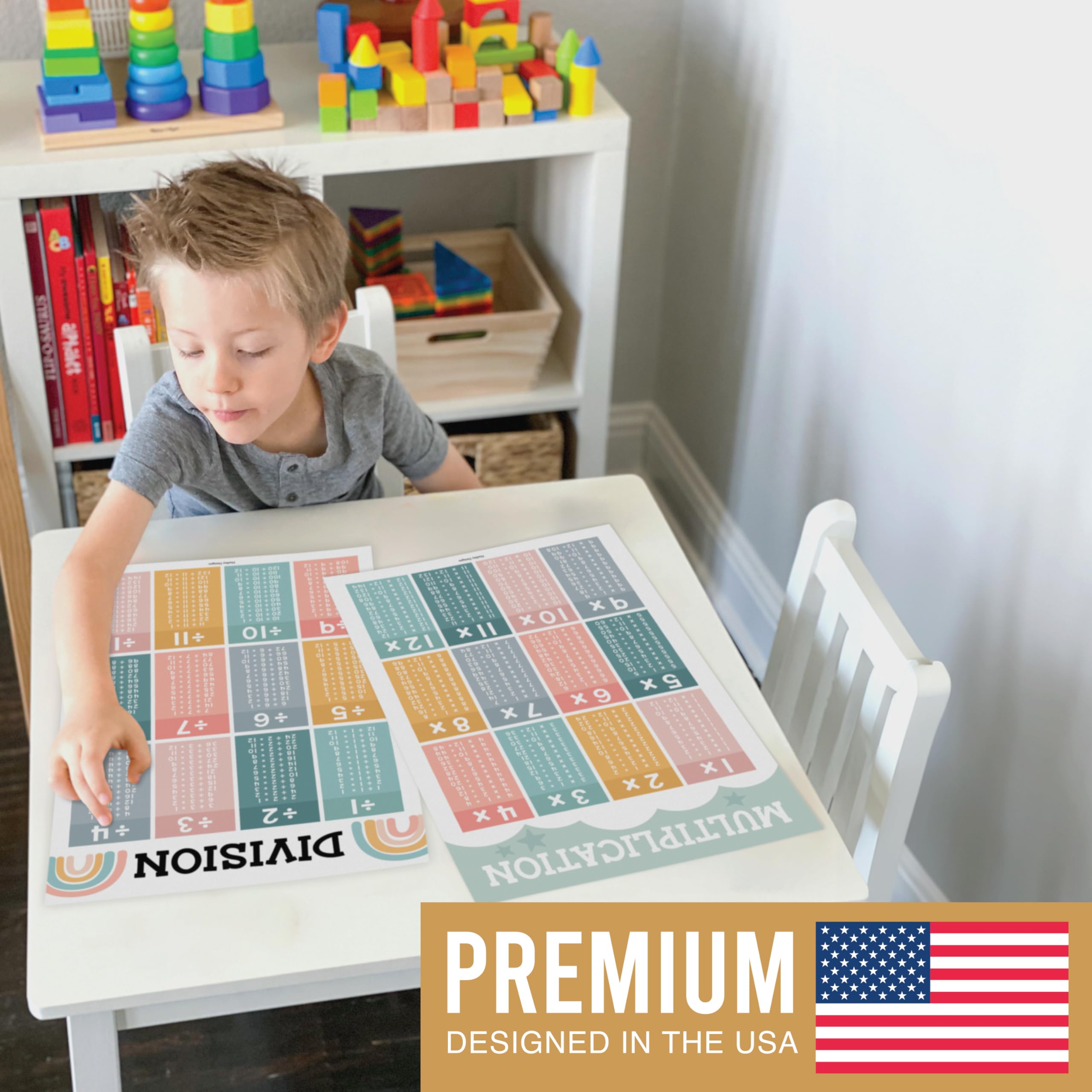 2 Large Multiplication and Division Posters for Wall - Multiplication Chart Poster & Times Table chart, Division Table & Math Poster, Classroom and Kids Learning Decor, Boho Classroom Decor - Image 3