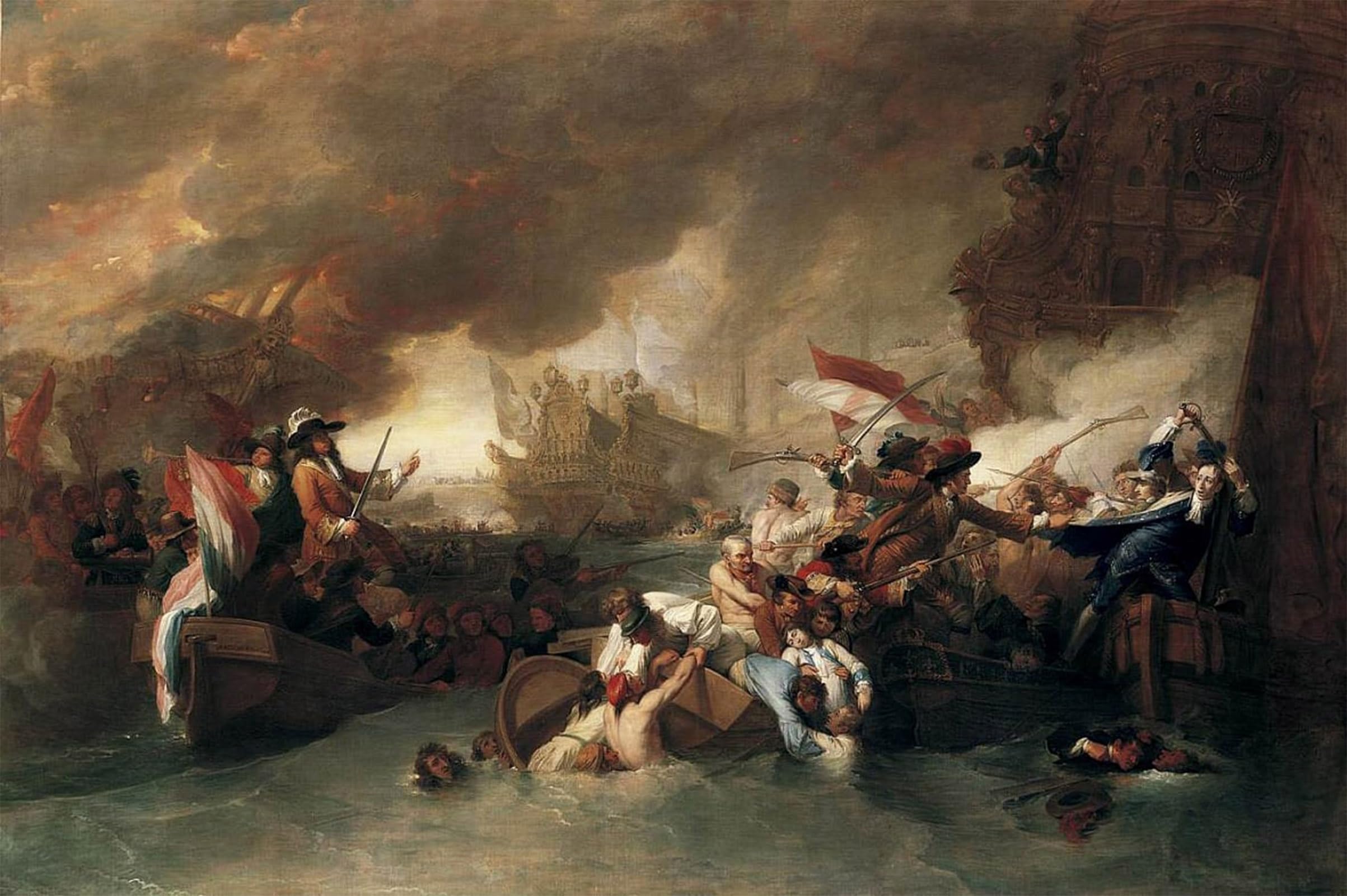 SERENDIPITP Vintage Picture Print on Canvas Wall Art Poster English the Battle of La Hogue by Benjamin West Artwork Print Poster for Wall Decor 60x90cm