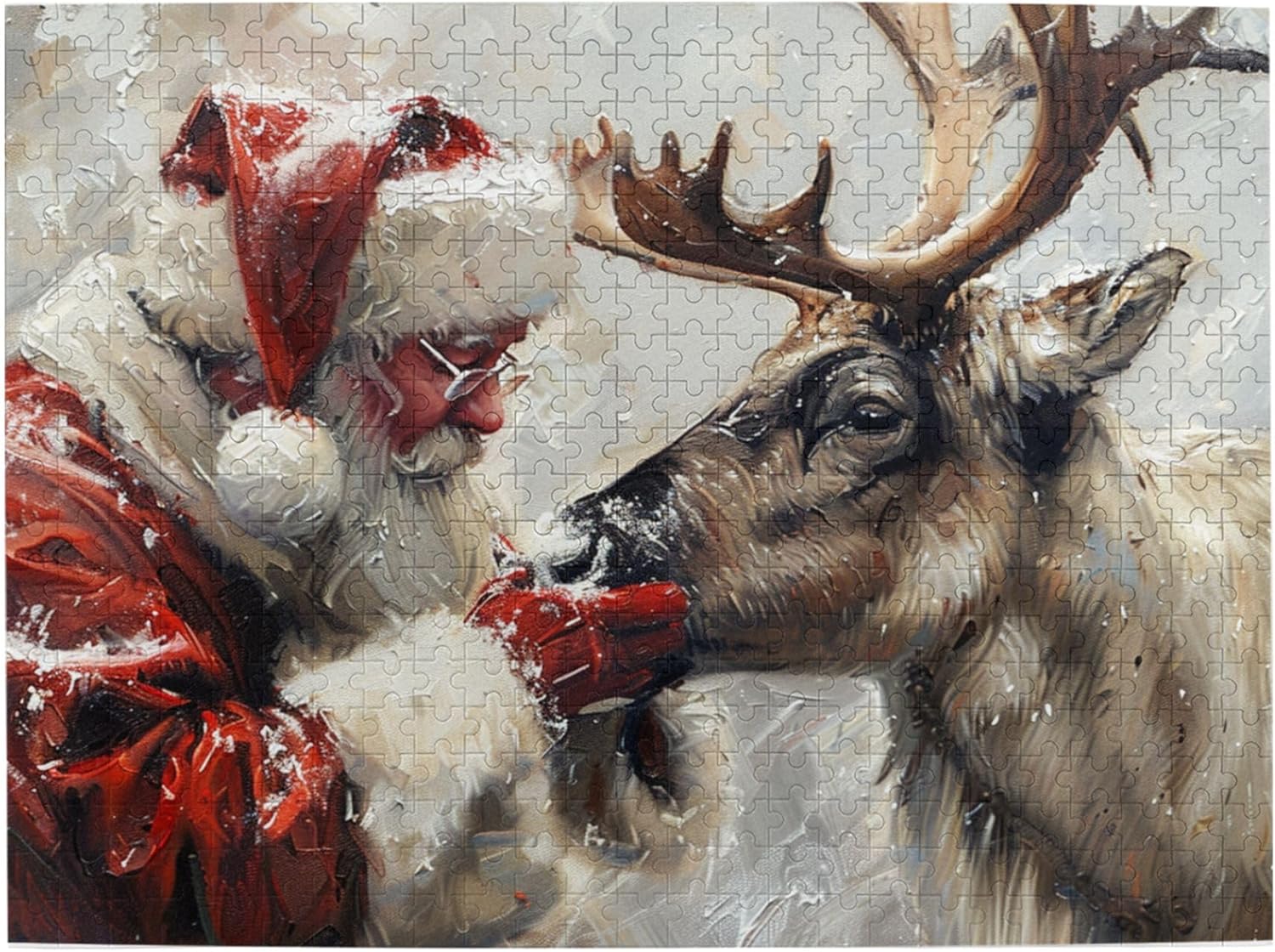 Puzzles for Adults 500 Pieces Santa Claus & Reindeer,Great for Relaxation and Display for Puzzle Enthusiasts,Enchanting Santa Claus & Reindeer Modern Art Wooden Puzzle,for Animal Lovers Gift