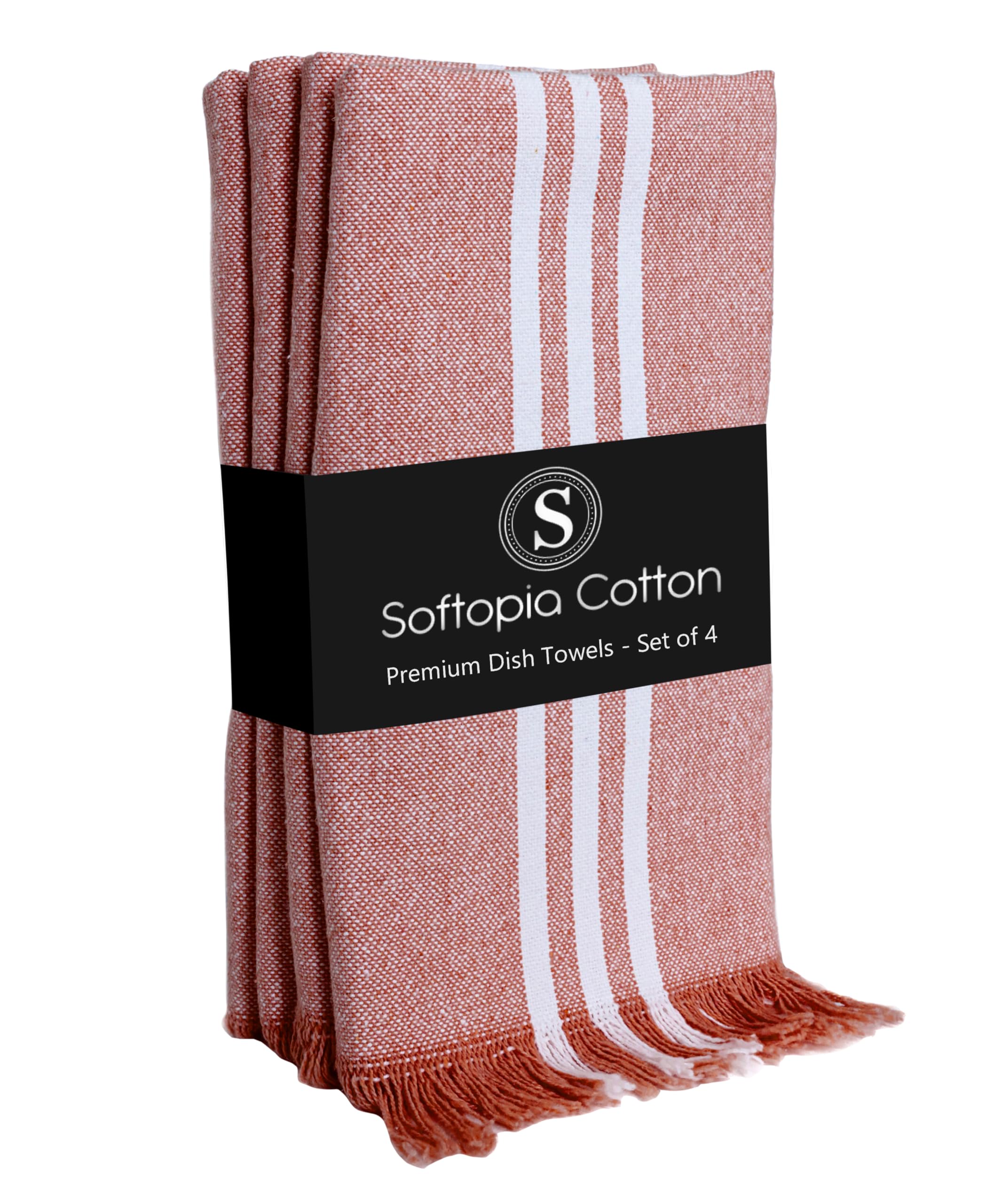 Stripe Kitchen Dish Towels 4 Pack, 16x26 Inches, Quick Drying Cloths, 100% Cotton, Absorbent Wash Rags, Washable and Reusable, Cleaning Towels for Dishes, Everyday Drying Use - Rust