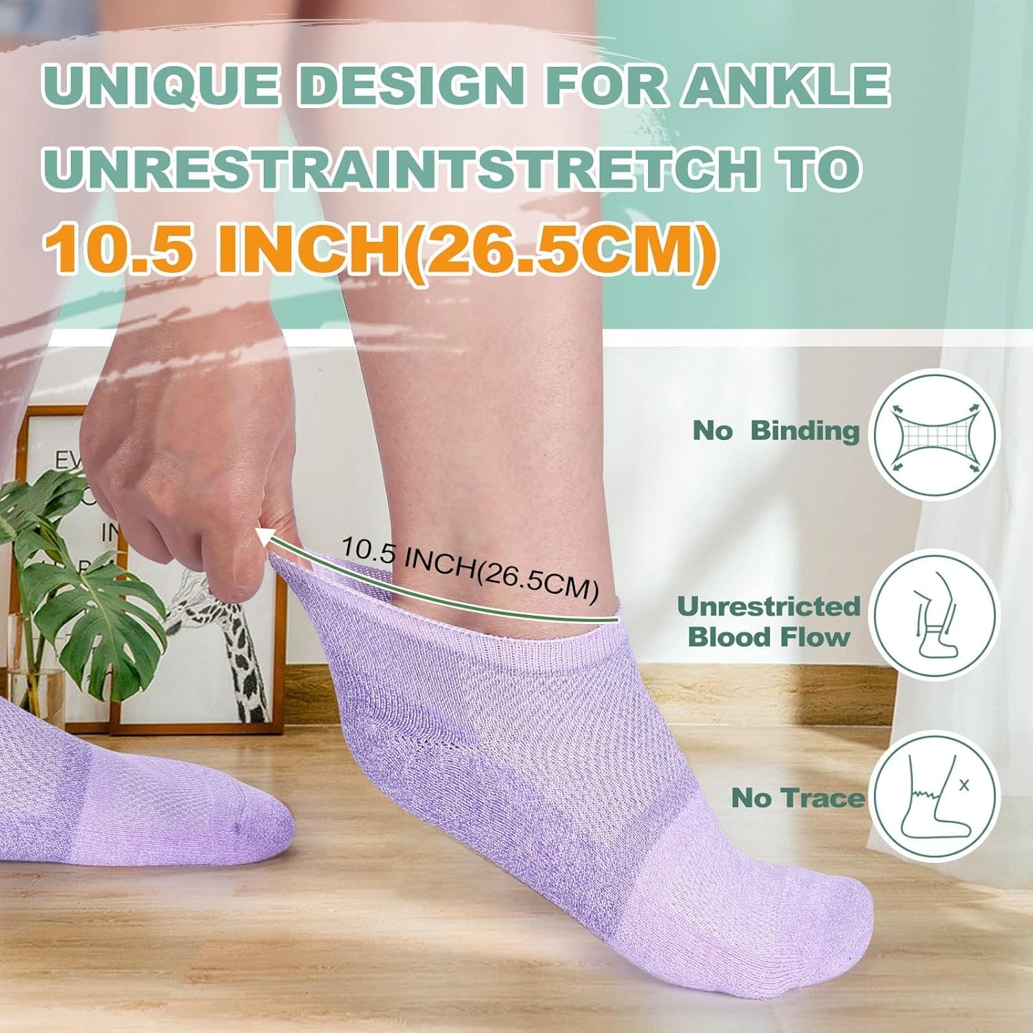 Bulinlulu Diabetic Socks for Women Men Size 7-9 9-11, 6 Pairs Bamboo Viscose Non Binding Diabetic Ankle Low Cut Socks - Image 2