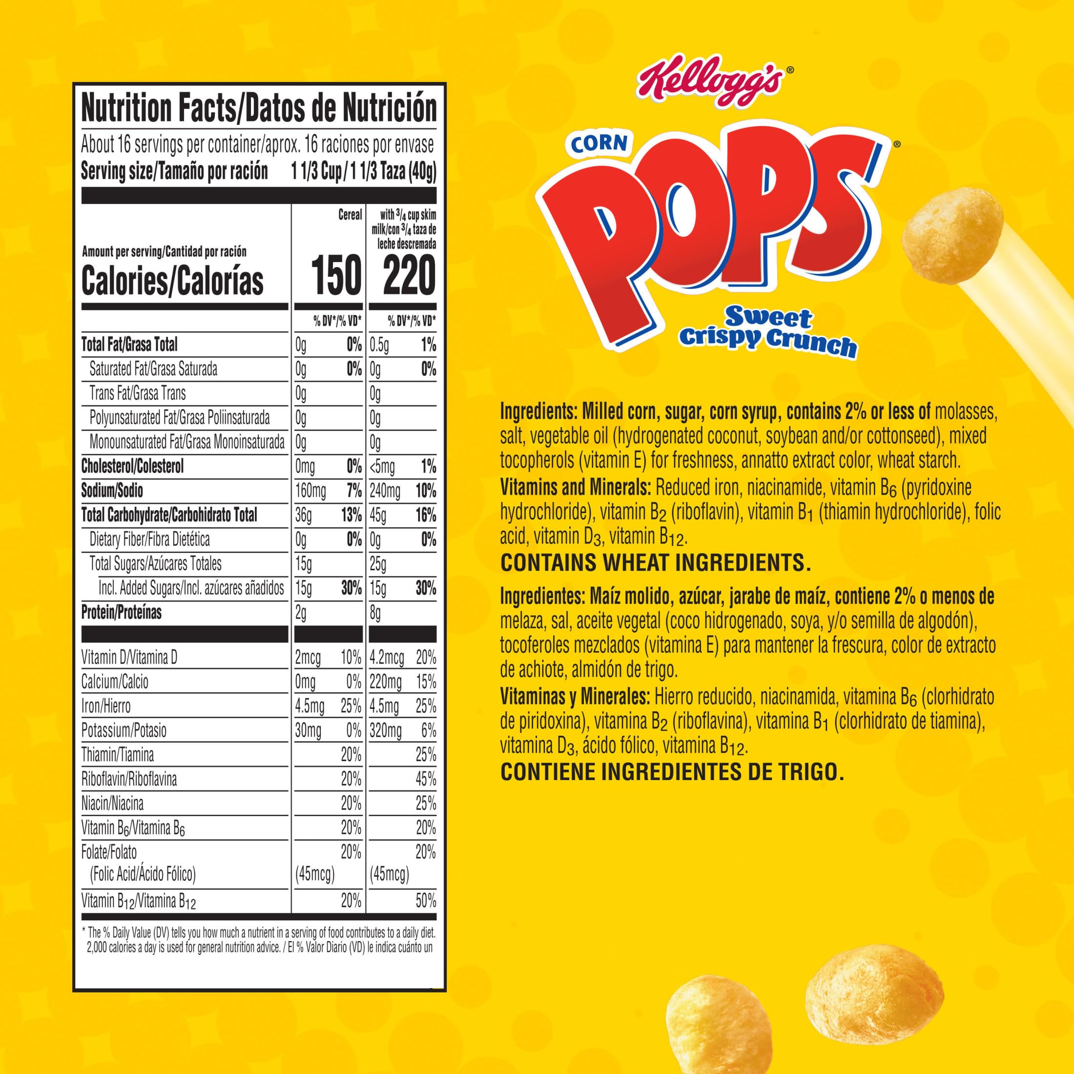 Kellogg's Corn Pops - Cereal de desayuno original tamaño gigante, 22 onzas