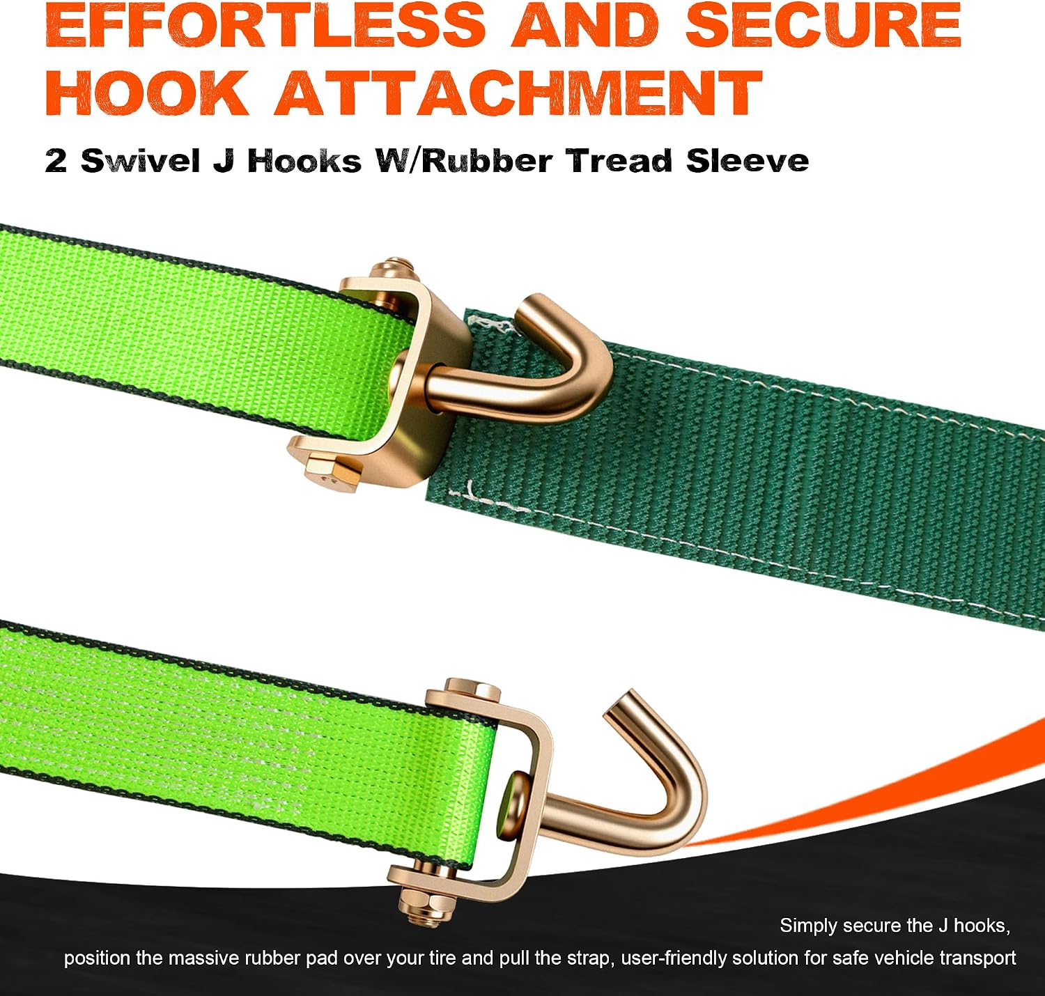 2" x 15' Replacement Tire Tie Down Straps,10 Pack,No Ratchet | Car Hauler Straps,Swivel J Hook Wheel Straps for Trailers,Rubber Tread Sleeve for Car Carrier Trailer,Truck