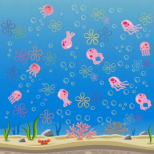 Calcomanías de pared de burbujas de medusas bajo el mar, océano, calcomanías de pared para dormitorio, baño, cuarto de bebé, decoración de pared de