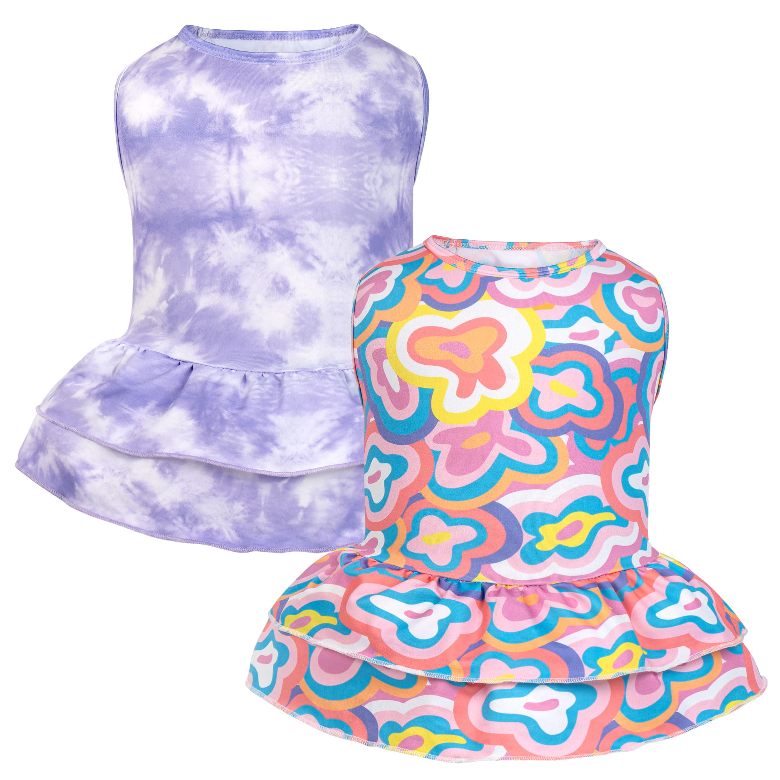 cyeollo 2 Pack Tie Dye Dog Dress Puppy Dress Soft Breathable Dog Clothes for Small Dogs Girl Outfit Pet Apparel, Tie Dye+Flower, S