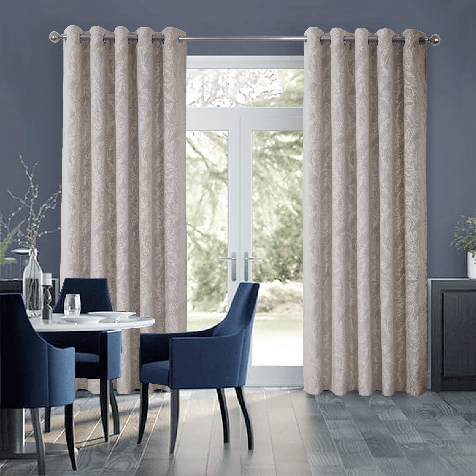 Rideaux en velours gaufré beige 132x274 cm always4u avec motif feuilles de bananier