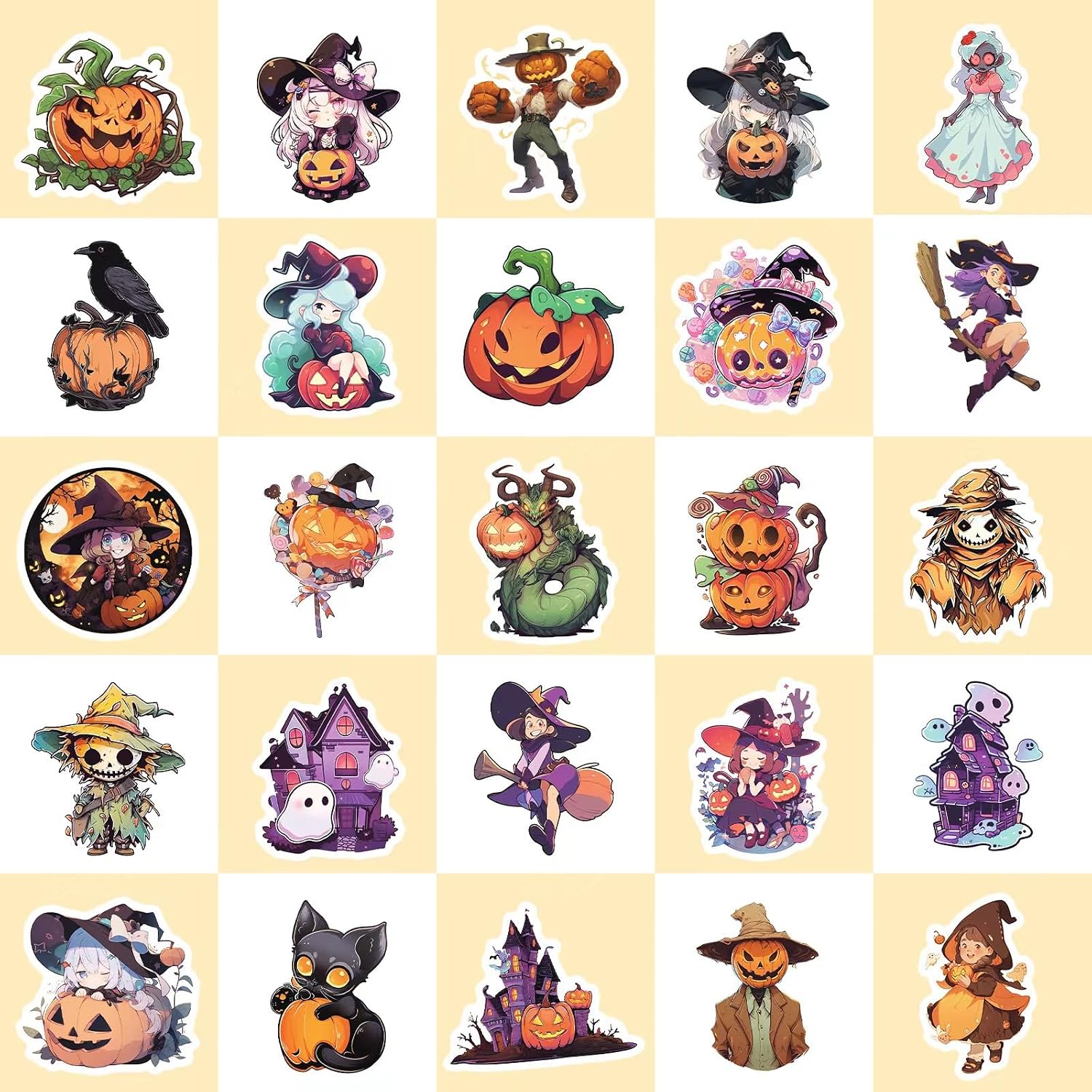 100PCS Non Repeating Halloween Cartoon Pumpkin Themed Stickers Party Favors Vinyl Waterproof Holiday Party, Halloween Children's Cartoon Party Stickers Decoration