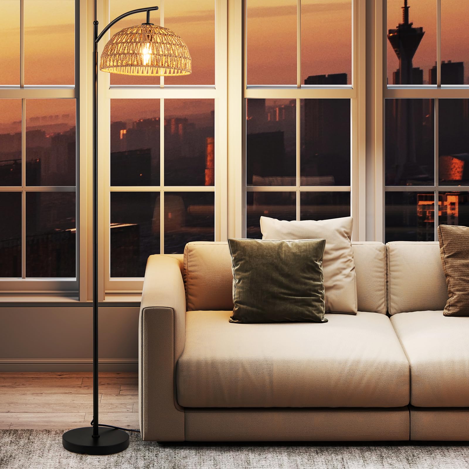 COSTWAY Lámpara de Pie, 160 cm Lámpara de Pie Moderna con Pantalla Colgante, Base Estándar E27 y Interruptor de Pedal, Mueble de Iluminación para Sala de Estar, Dormitorio y Comedor