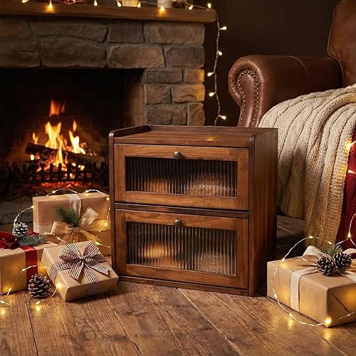 Miniatura 9 de Sunhoo Panera para encimera de cocina, contenedor de almacenamiento de pan de madera, contenedor de almacenamiento de pan de 2 capas, soporte de