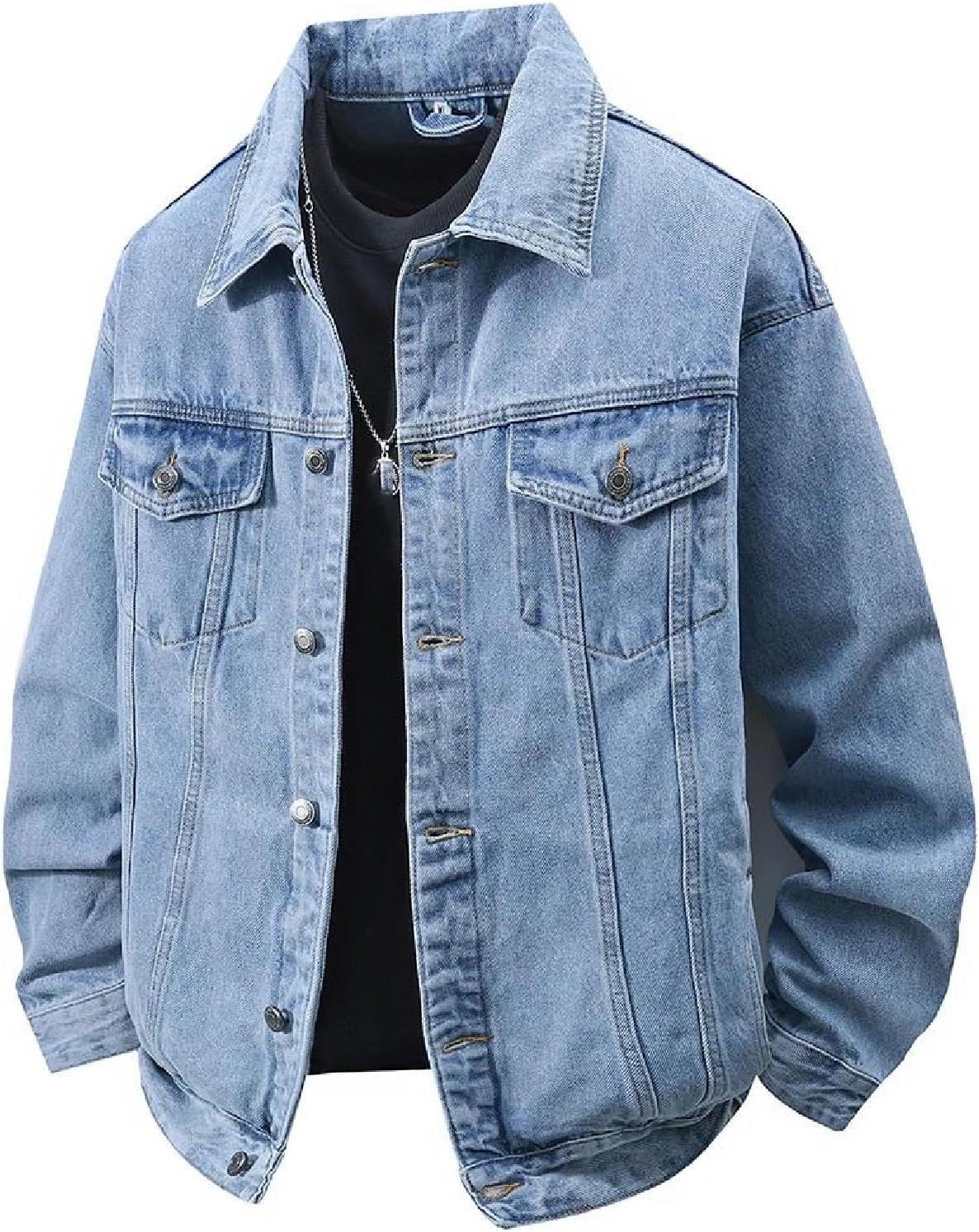 Men's Casual Light Wash Denim Jacket - Loose Spring Jean Coat Daily Outerwear