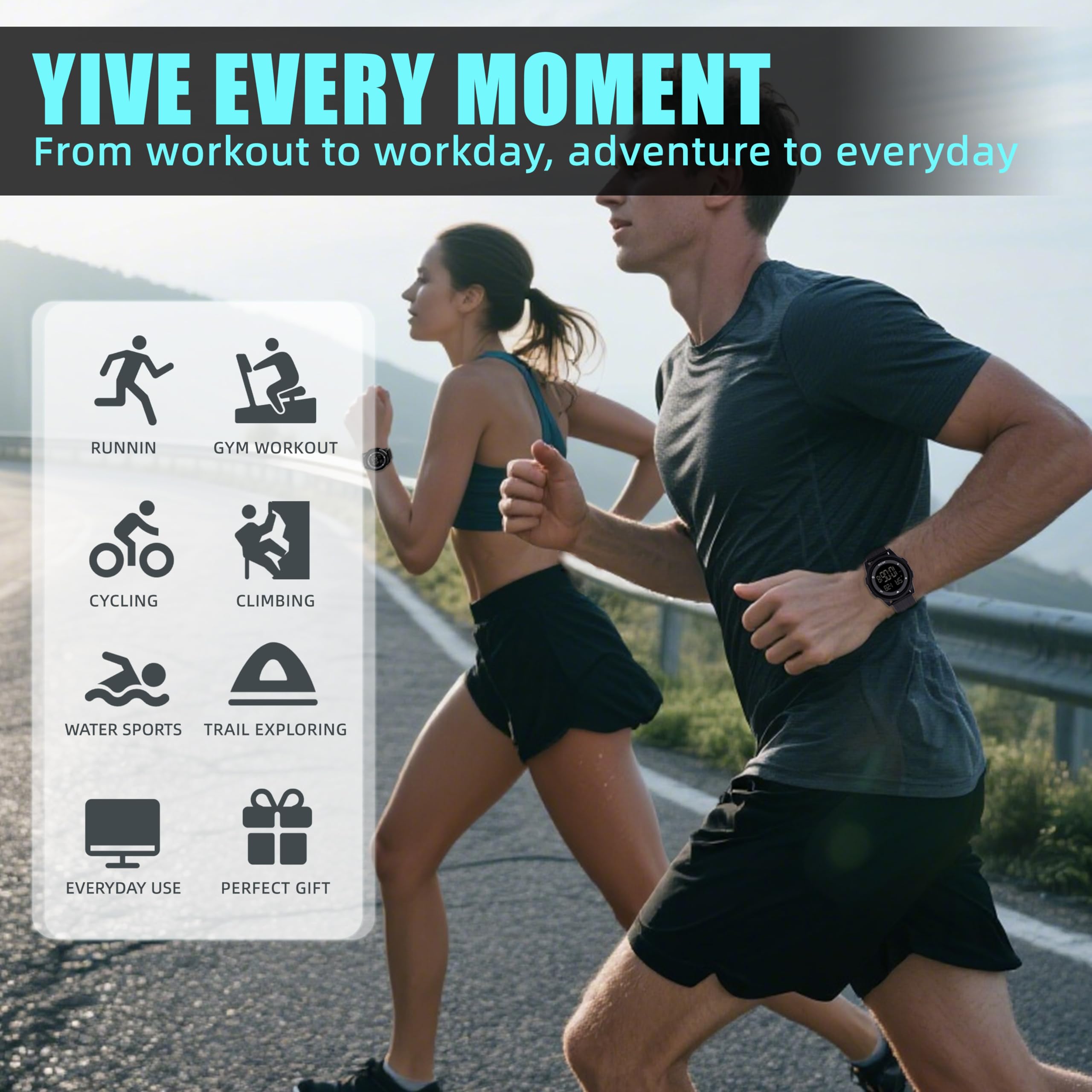 Reloj digital deportivo impermeable cronómetro alarma hora militar ultrafino hombres y mujeres reloj al aire libre, Negro -, Moderno 3