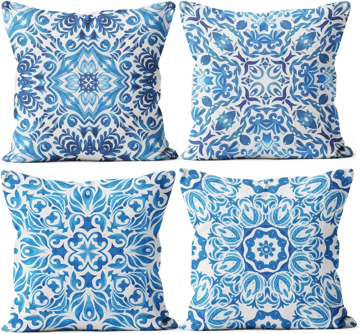 Flower Pattern Navy Blue Throw Pillow Covers, Blue Accents Pillow Decor, Blue Accents Theme Room Decor, Pillow Cases for Sofa Bed Couch, 18 x 18 Inch Set of 4, modern Theme Room Decor (baby blue)