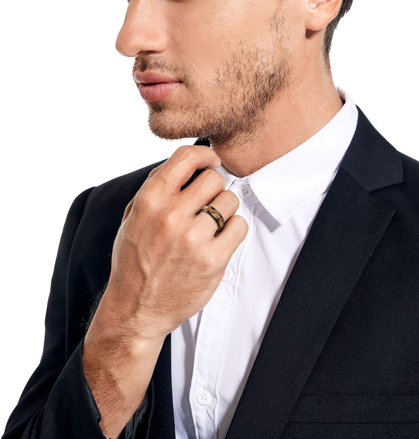 NUNCAD Black Tungsten Ring, Men's Women's Wedding Rings with Citrine/Blue/Amethyst/Galaxy Opal Ring 4mm 8mm Engagement Promise Ring Comfort Fit Size 5-12 - Image 3