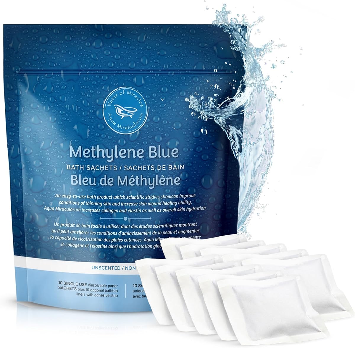 Methylene Blue Epsom Salt Bath Soak, USP Grade Sachets for Aging Skin | Helps Support Hydration and a Smoother, Firmer-Looking Appearance; Dissolvable Packets Offer Convenient Full-Body Care