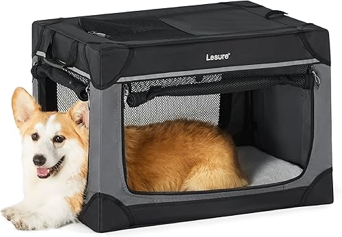 Miniatura 7 de Lesure - Jaula plegable y suave para perros, jaula de viaje para perros extragrandes en interiores y exteriores, jaula plegable de 4 puertas con
