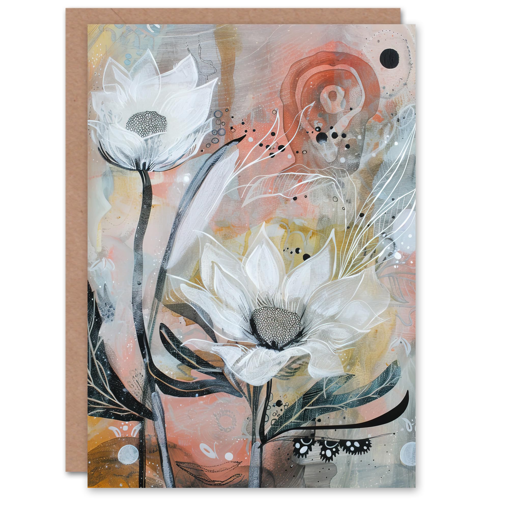 Artery8 Greeting Card Italian White Sunflowers Bloom Abstract Painting For Her Woman Birthday Card
