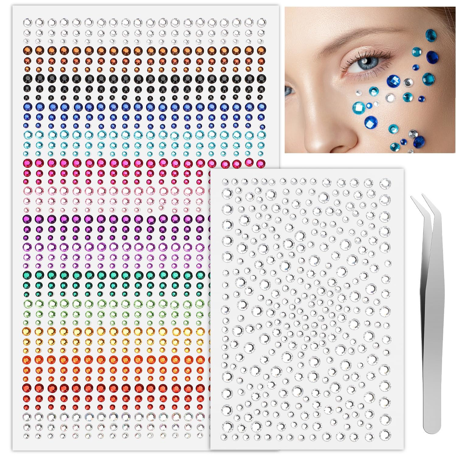 Face Gems Self Adhesive Face Rhinestones for DIY Face Gems Stick on, Rhinestones Stickers for Festival Jewels, Hair Gems, Face, Eye, Makeup, Nail, Body, Crafts