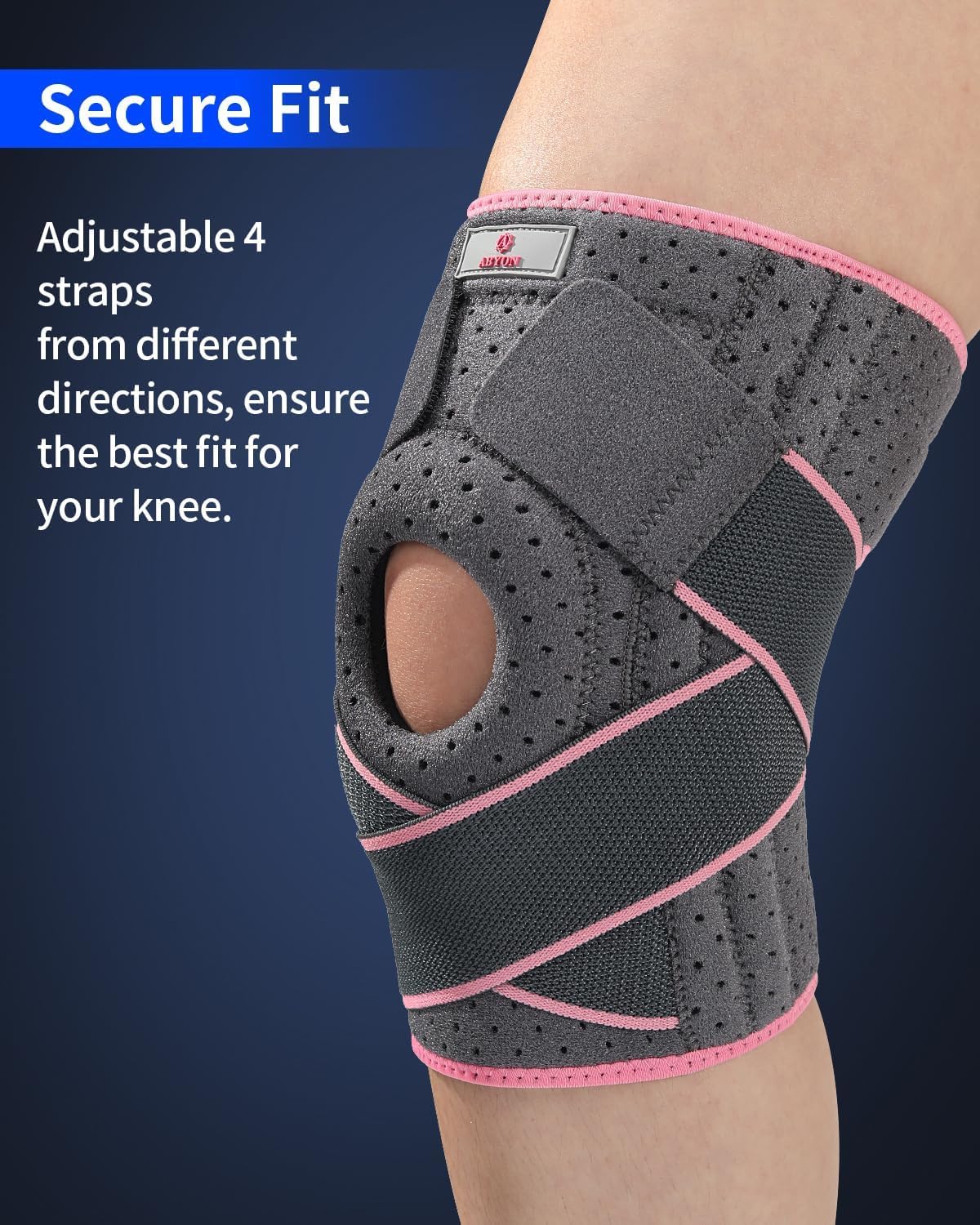 ABYON Ginocchiera Ortopedica, Regolabile Tutore Ginocchio con Stabilizzatori Laterali Rotulea Supporto Sportiva per Uomo e Donne Legamenti Rotula Menisco Artrite (L/XL)