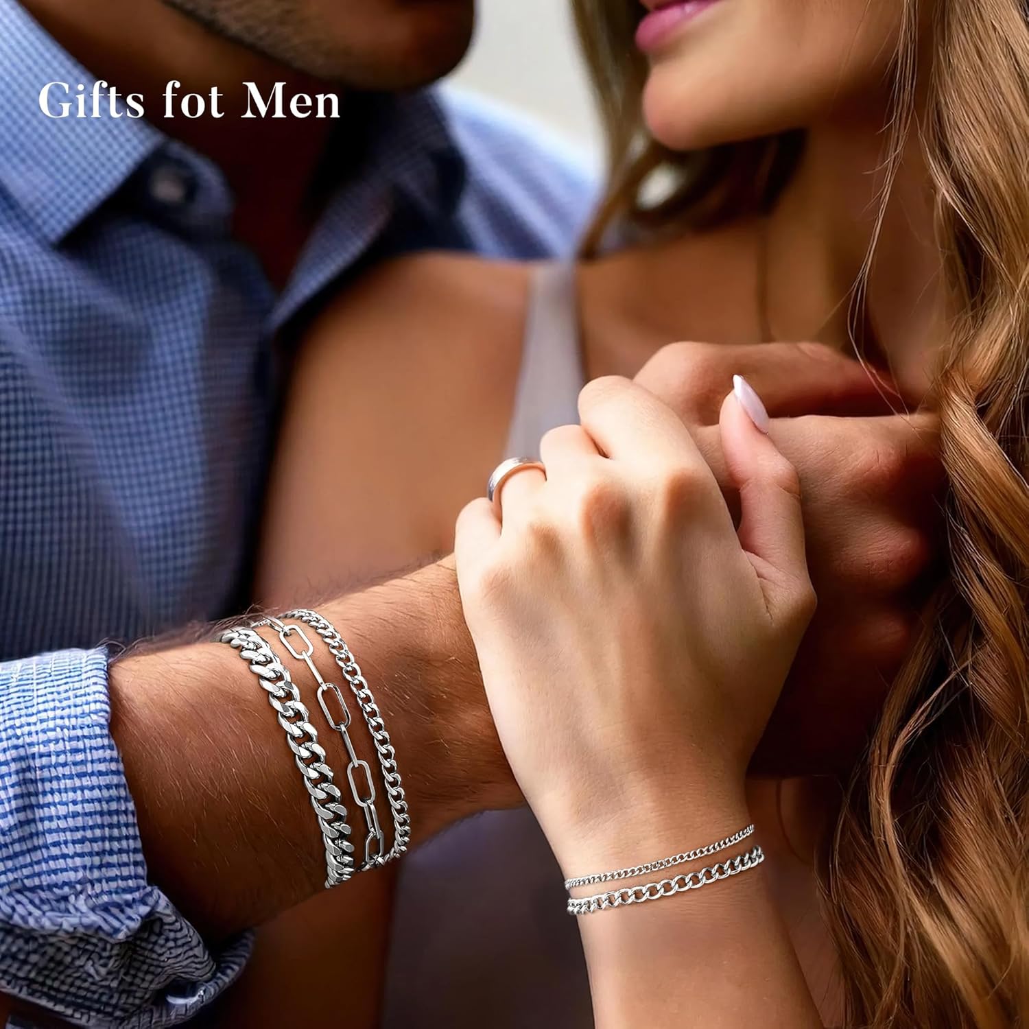 Yoosteel Valentines Day Gifts for Him Mens Bracelets Set - Silver Stainless Steel Stackable Bracelet Stack Rope Figaro Paperclip Cuban Link Chain Bracelets for Men Jewelry Gifts 7.5/8.3/9.0 Inches - Image 4