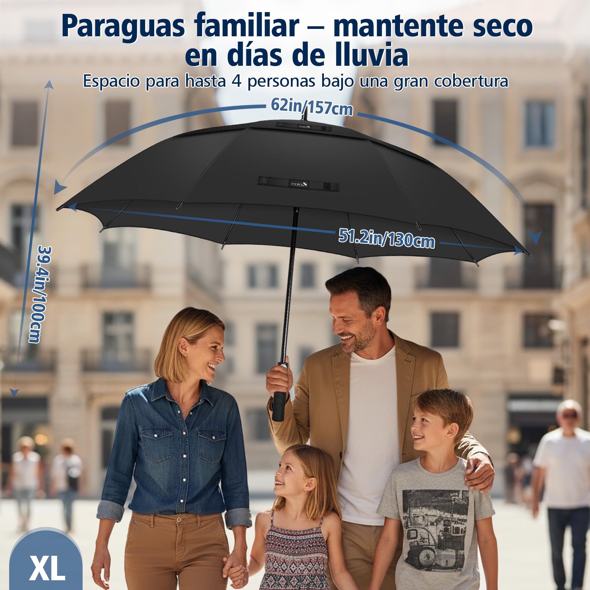 ZOMAKE Paraguas Grande 62/68 Pulgadas,XL/XXL Paraguas Golf Grandes Antiviento,Umbrella Resistente Con Doble Toldo Venteado Impermeable Para Hombre Mujer