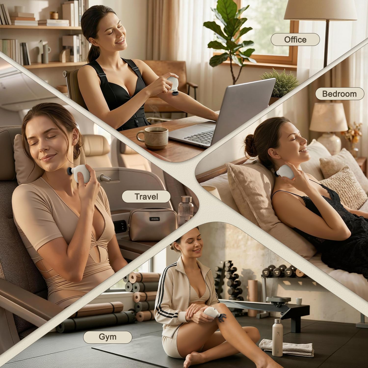 Portable Mini Massage Gun, Handheld Percussion Massager with 4 Heads 4 Speeds, USB-C Rechargeable Muscle Massager for Neck, Shoulders, Back, Legs, Travel, Office, Home