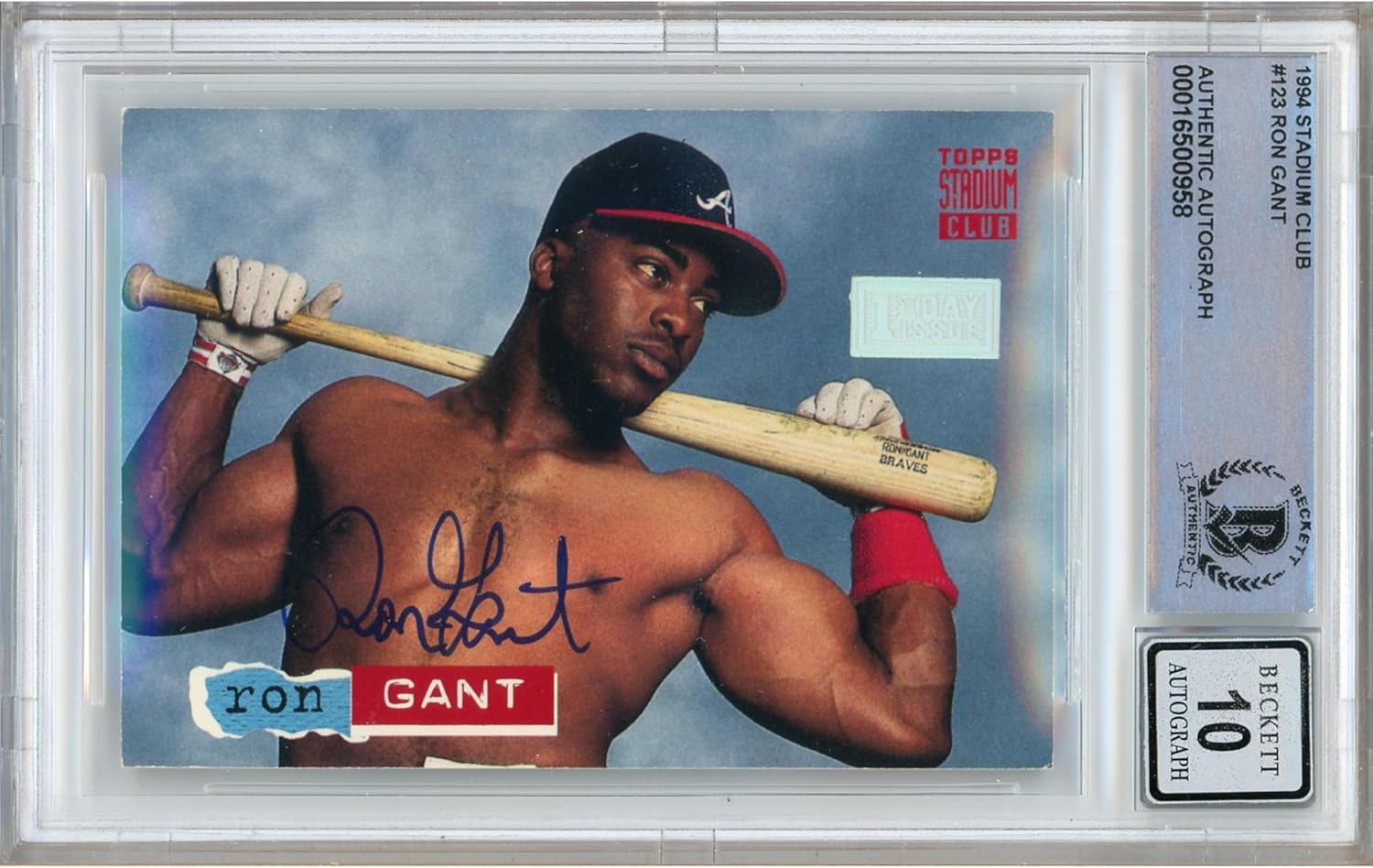 Ron Gant Autographed 1994 Stadium Club 1st Day Issue #38 Baseball Trading Card Beckett BGS Auto 10 Graded BAS Authentic Slabbed COA Played For Atlanta Braves MLB