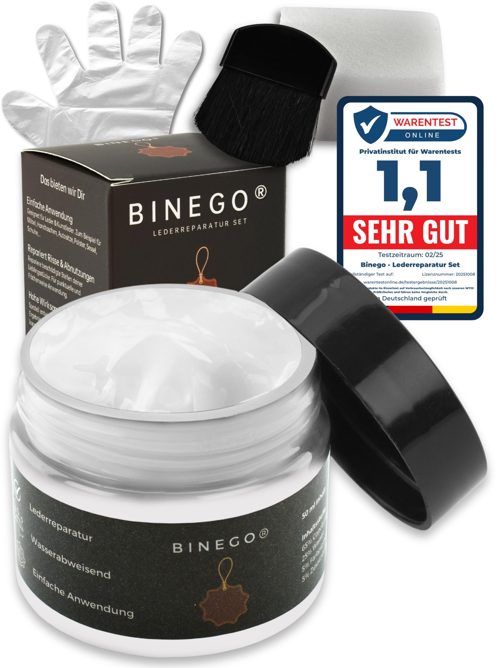 Binego® Lederreparaturset Leder & Kunstleder Reparatur Set | Lederreparatur Flüssigleder Lederfarbe Reparieren Reparaturset Aufbereitung | Farbe Weiß Weiss