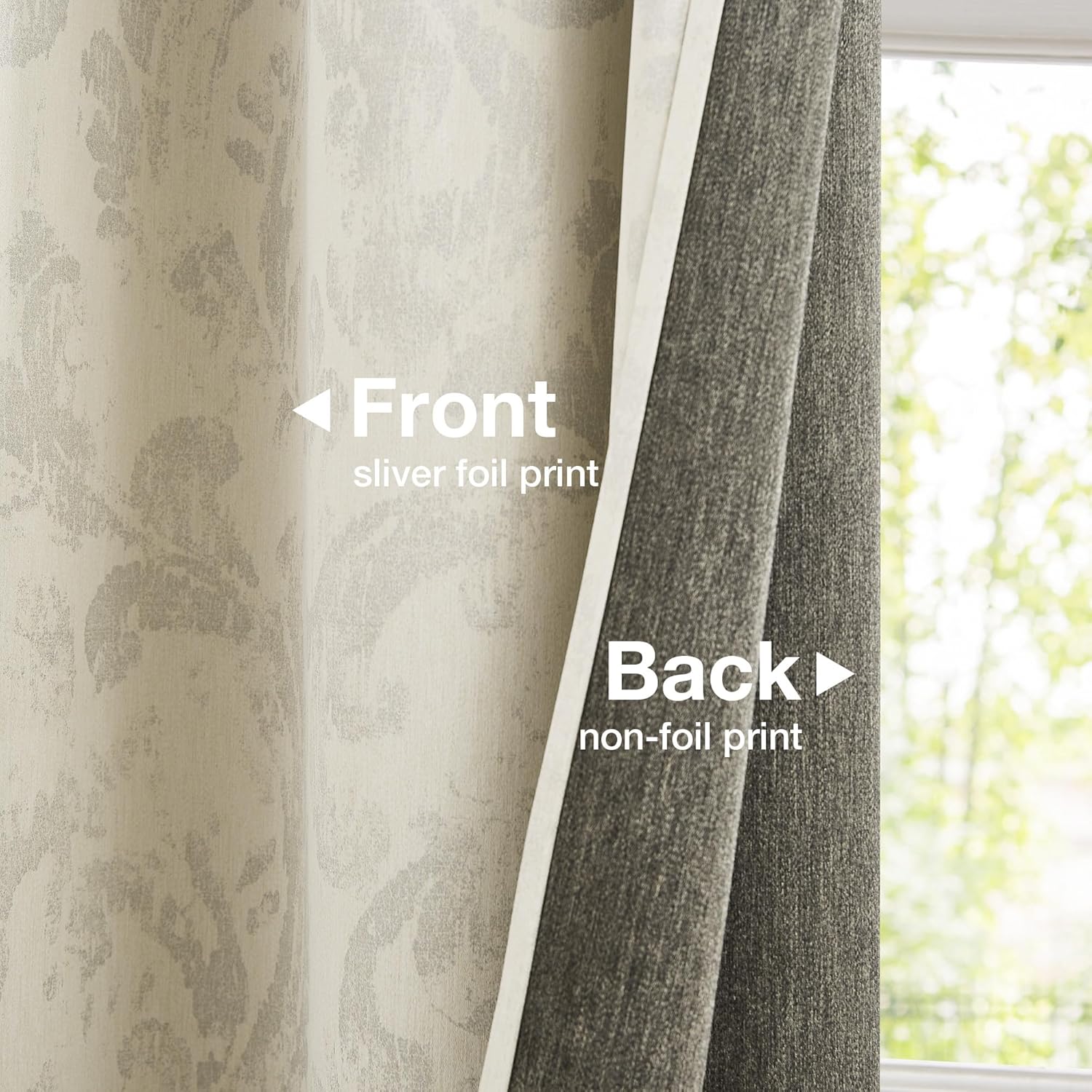 Beige and Silver Blackout Curtains for Bedroom 84 Inches Long Full Light Blocking Thermal Insulated Abstract Scroll Pattern Energy Efficient Drapes for Living Room, Grommet Top 2 Panels, 52" w