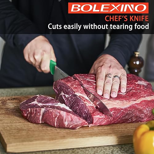 Miniatura 2 de BOLEXINO Cuchillo de chef japonés de acero inoxidable de alto carbono de 10 pulgadas, cuchillo de cocina profesional extra afilado y ancho con mango