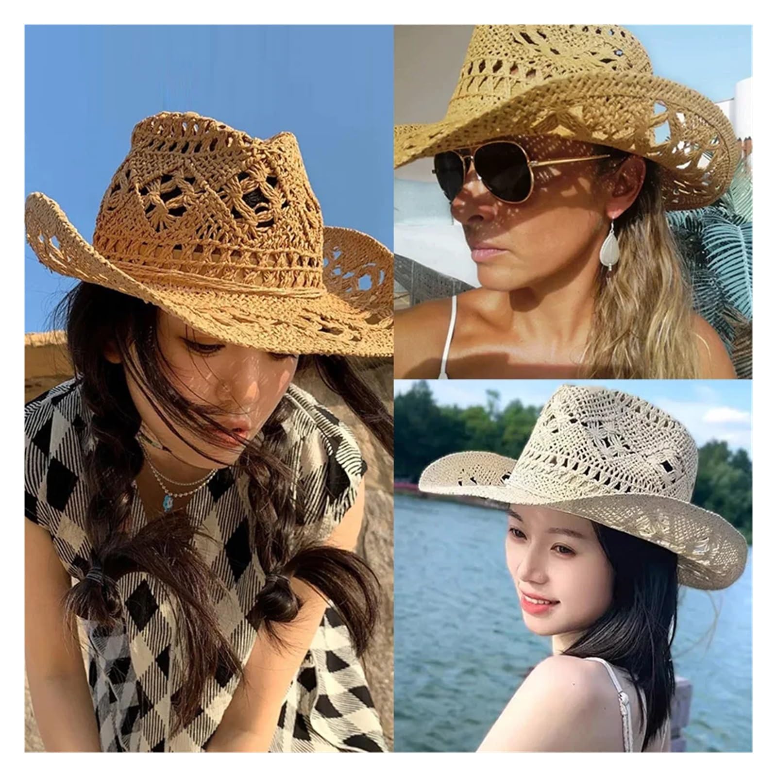 Sombrero de vaquero for mujer y hombre, gorra playa, sombrero, paja, vintage Para Halloween y Festivales