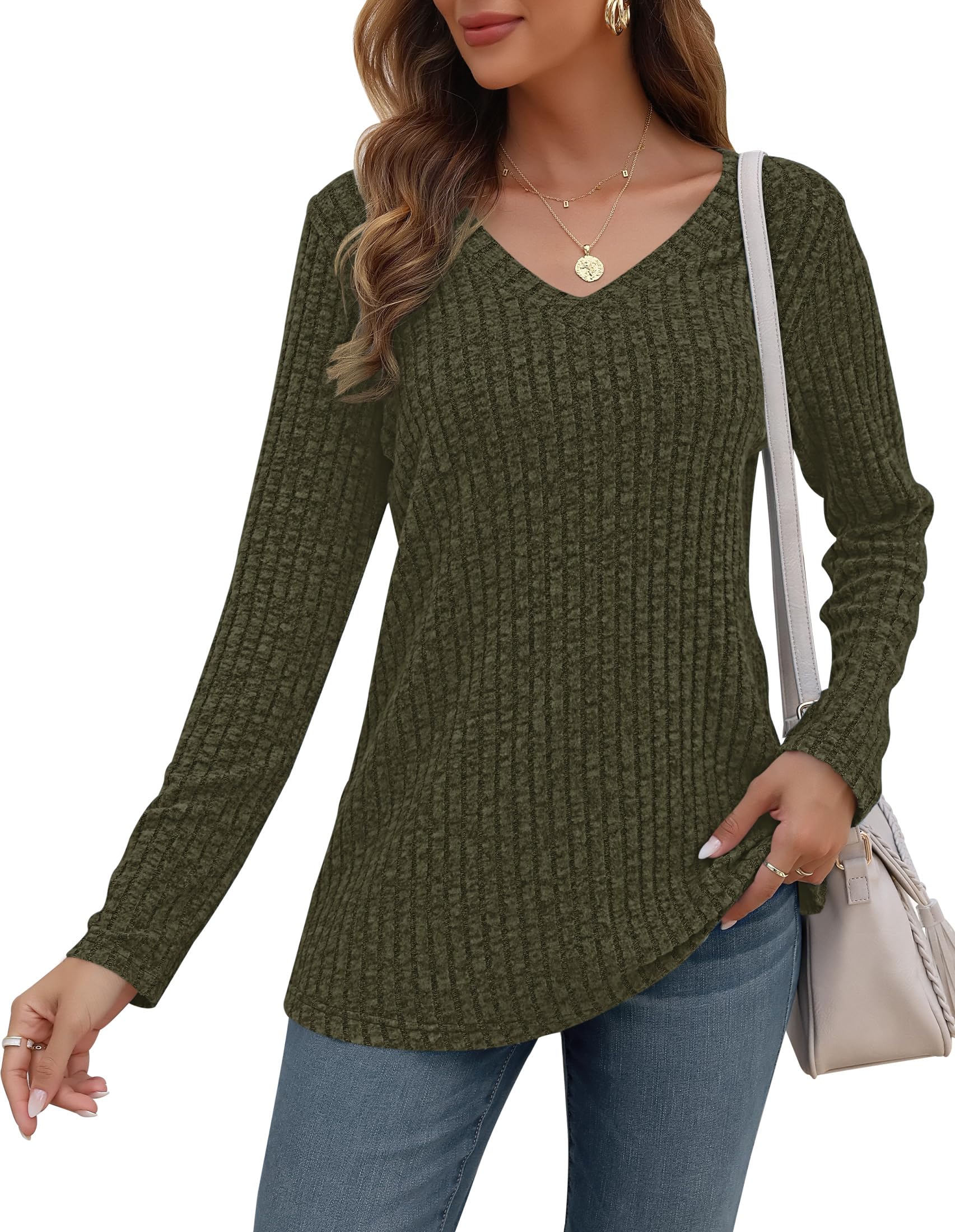 AUSELILY Maglioni a Maniche Lunghe da Donna Pullover Leggero Maglioni con Scollo a V Felpe Casual Top a Maniche Lunghe