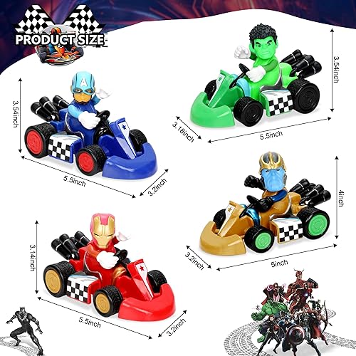 Miniatura 2 de 6 unidades de Super Hero Pull Back Cars Cars Cars de juguete con figura de acción, juego de vehículos de superhéroe para niños, juego de carreras de