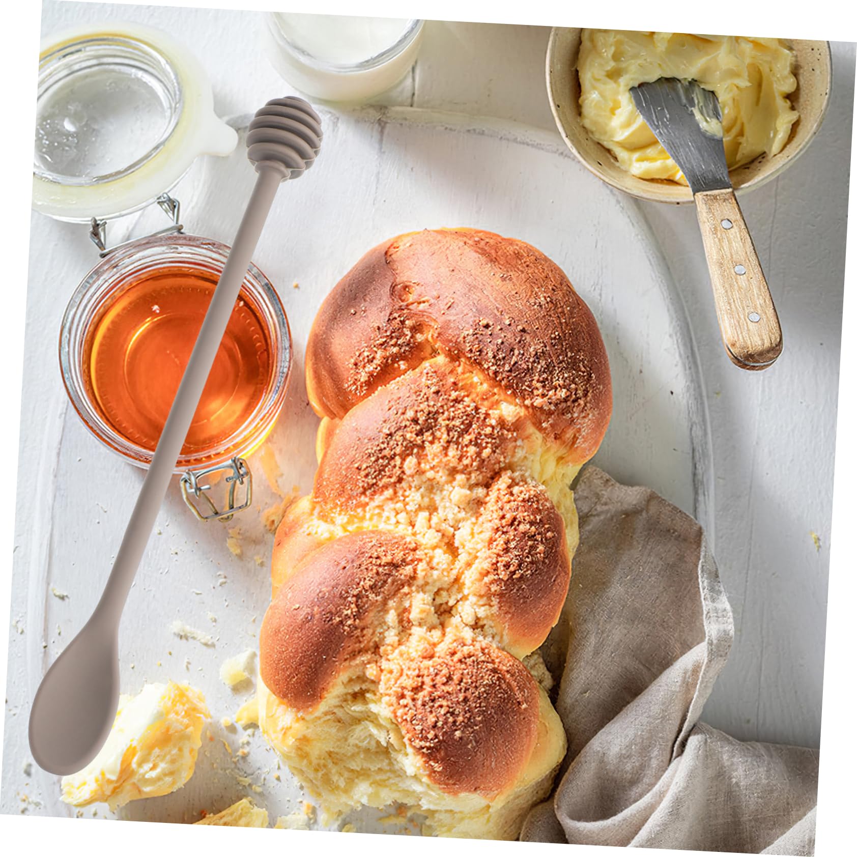 SHOWERORO Honey Stirrer Spoon Set 2pcs Honey Stirring Stick Long Handle Silicone Covered Nylon for Stirrer