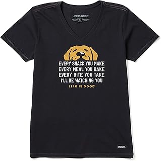 Life is Good Womens Crusher Tee Shirt, Short Sleeve Cotton Graphic T-Shirts, I'll Be Watching You Dog