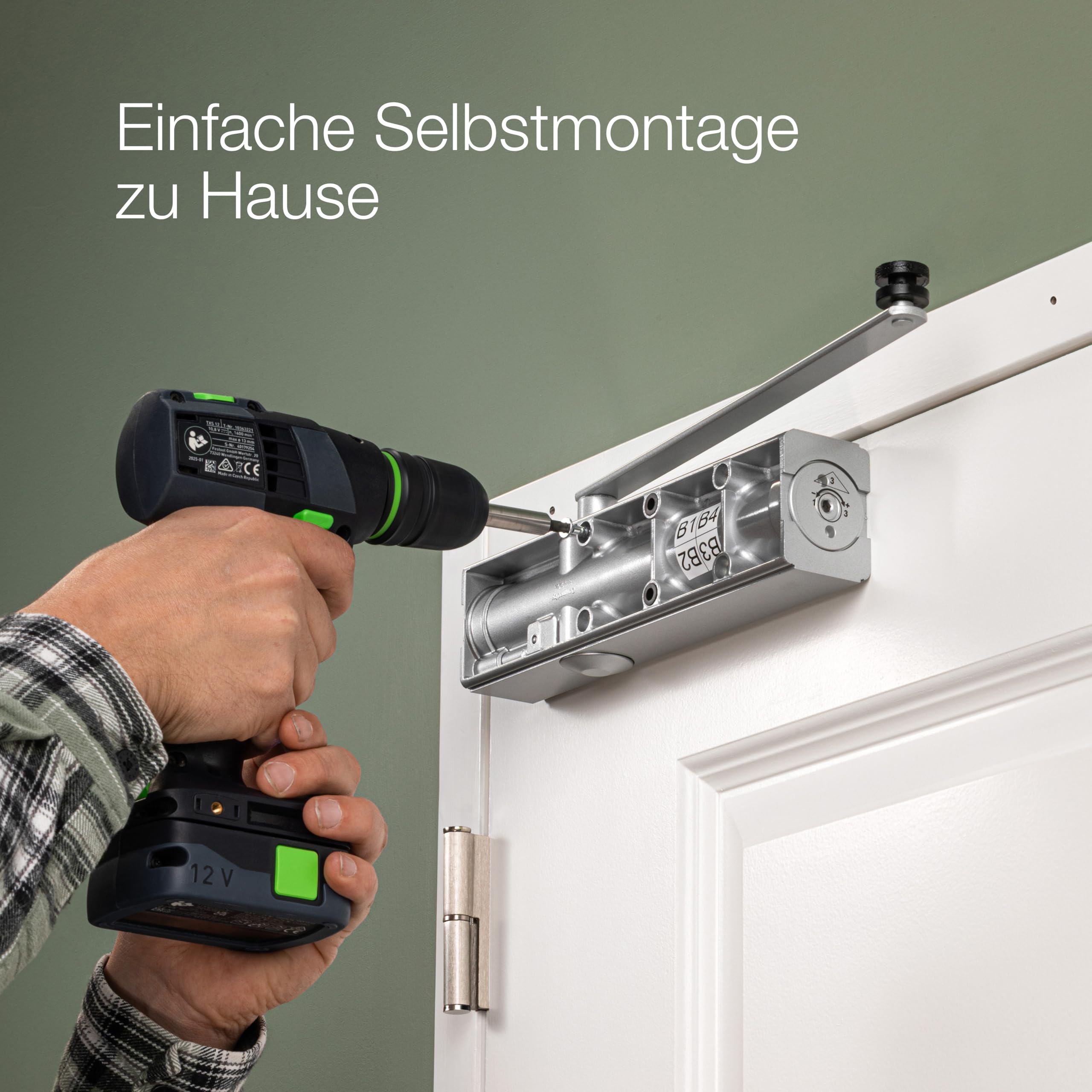 AXA Automatischer Türschließer - 7508 - Türfeder - Bis 60 kg- Einstellbare Schließgeschwindigkeit und Endschlag - Grau