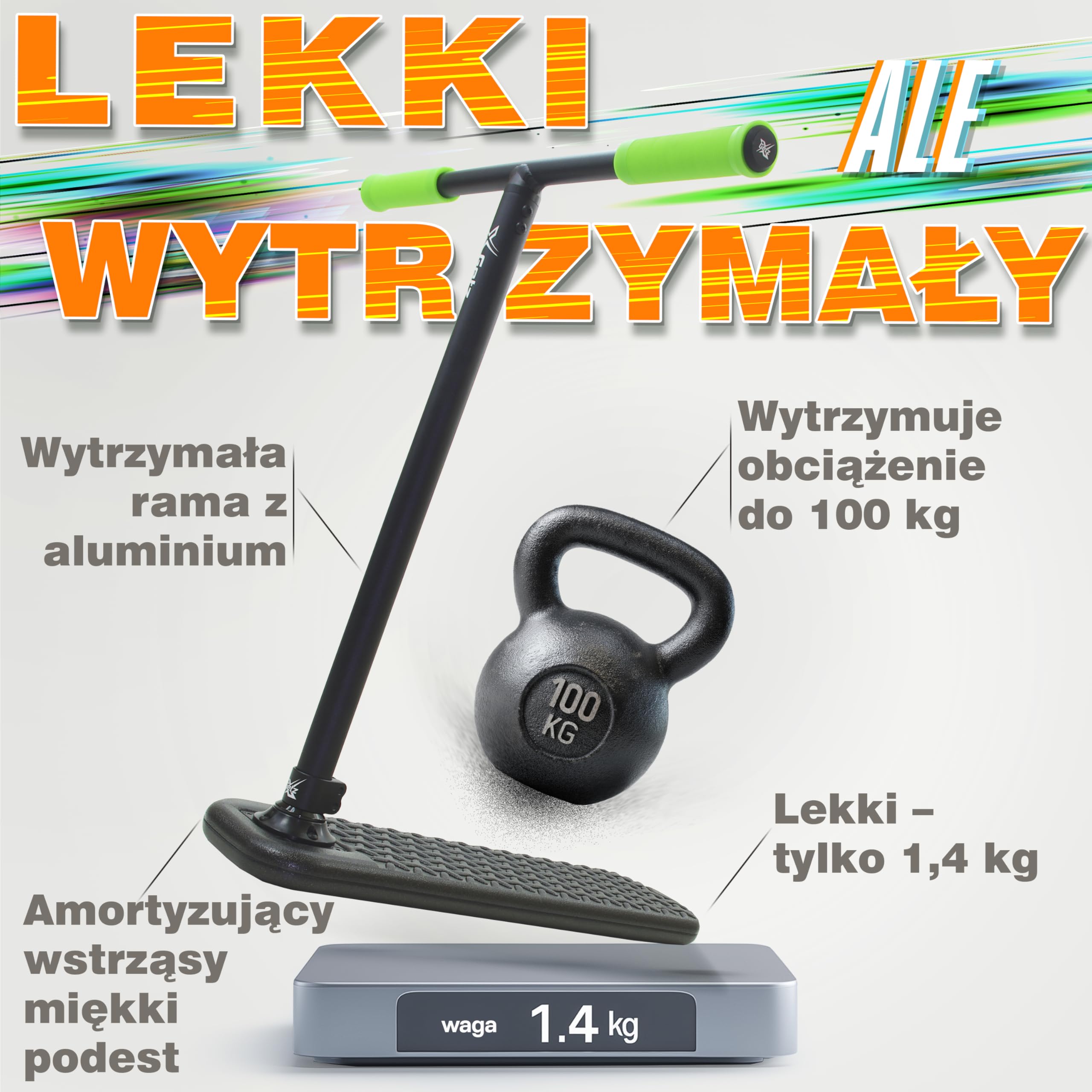 Hulajnoga Trampolinowa bez Kół – Trikowa Hulajnoga dla Dzieci i Młodzieży – Regulowana i Lekka – Do Ćwiczeń w Domu i na Dworze – 8+ lat